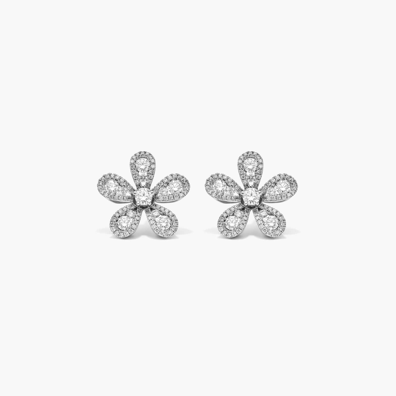 Jasmine Flower Diamond Stud Earrings In 14K White Gold