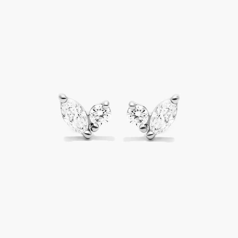 Blooming Leaves Diamond Stud Earrings In 14K White Gold