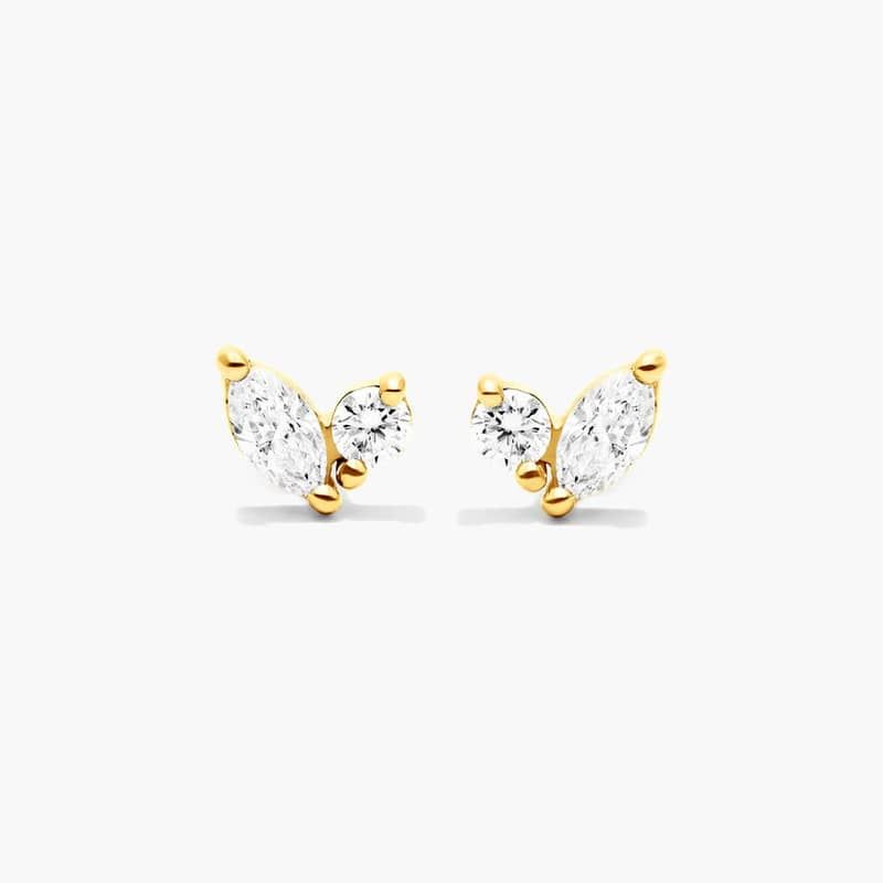 Blooming Leaves Lab-Grown Diamond Stud Earrings With In 14K Yellow Gold