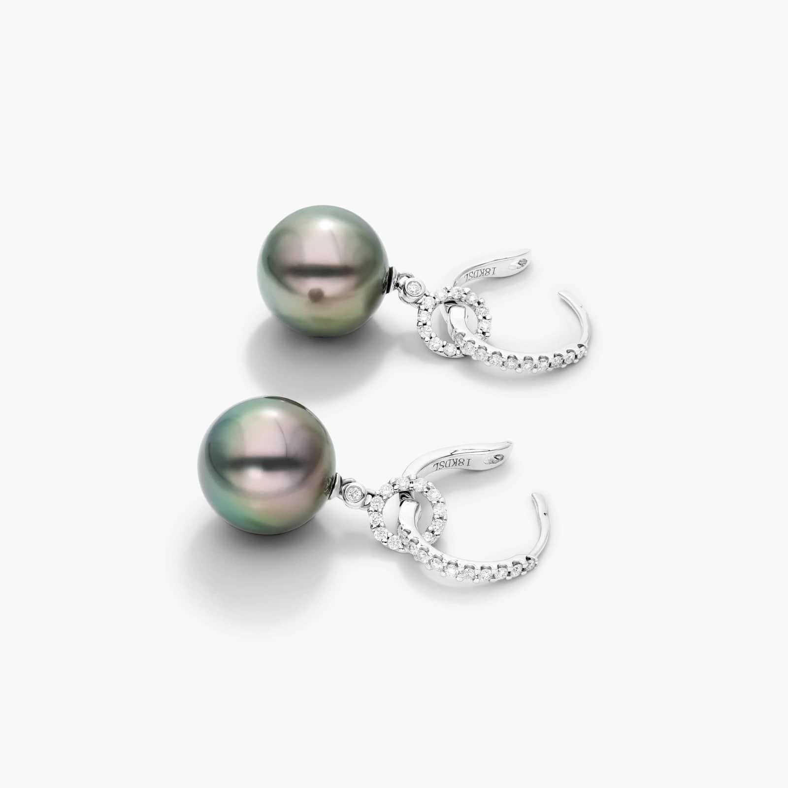 Cultured Tahitian Pearl And Diamond Link Drop Earrings In 18K White Gold (11.0-12.0mm) By James Allen