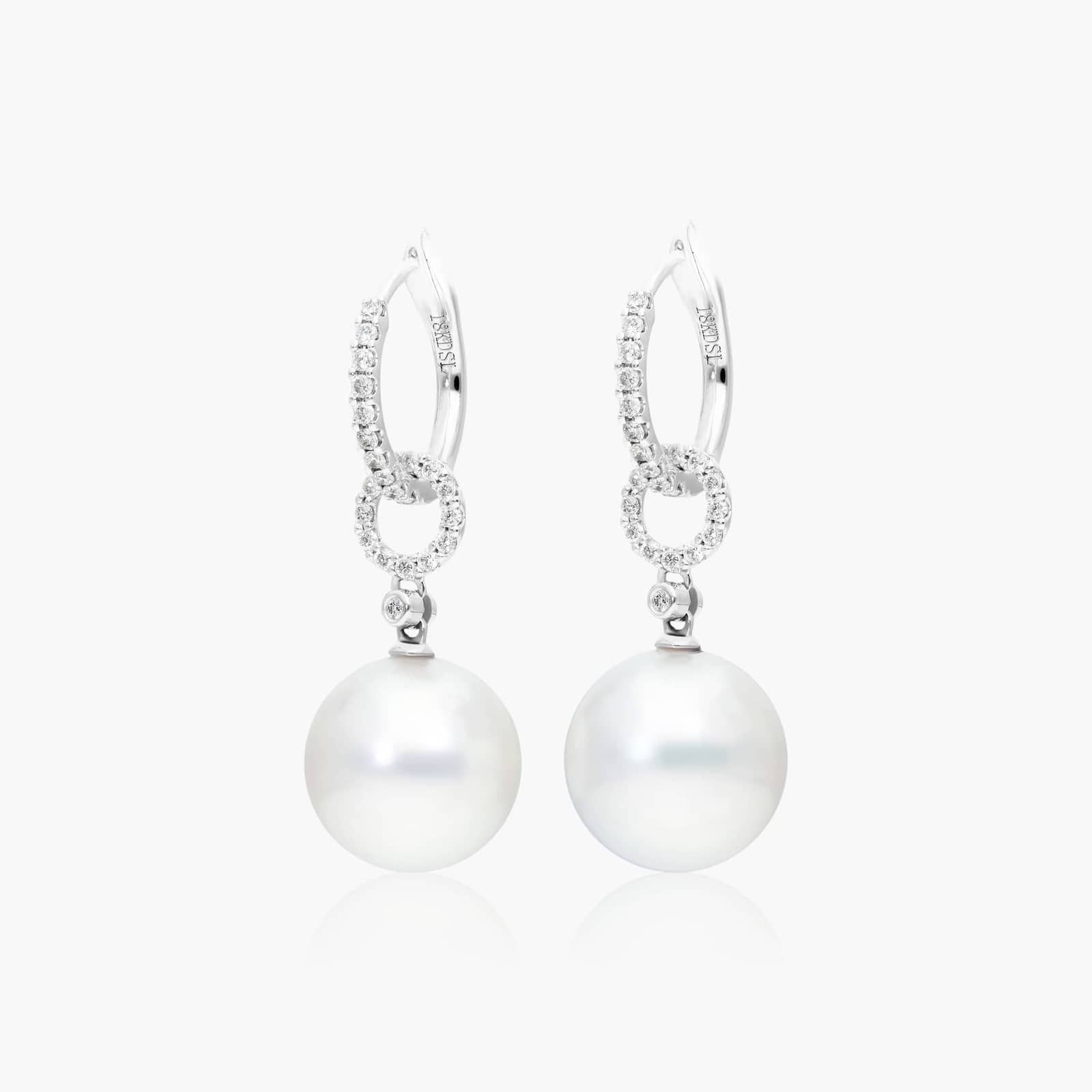Cultured South Sea Pearl And Diamond Link Drop Earrings In 18K White Gold (11.0-12.0mm) By James Allen