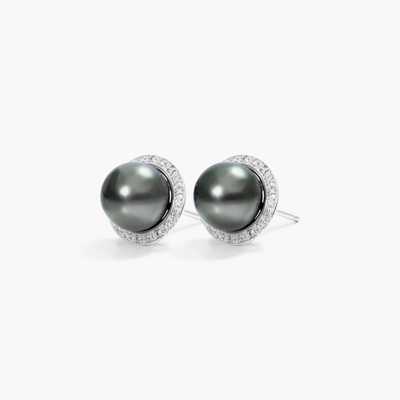 Cultured Tahitian Pearl And Diamond Halo Earrings In 14K White Gold (8.0-9.0mm) By James Allen