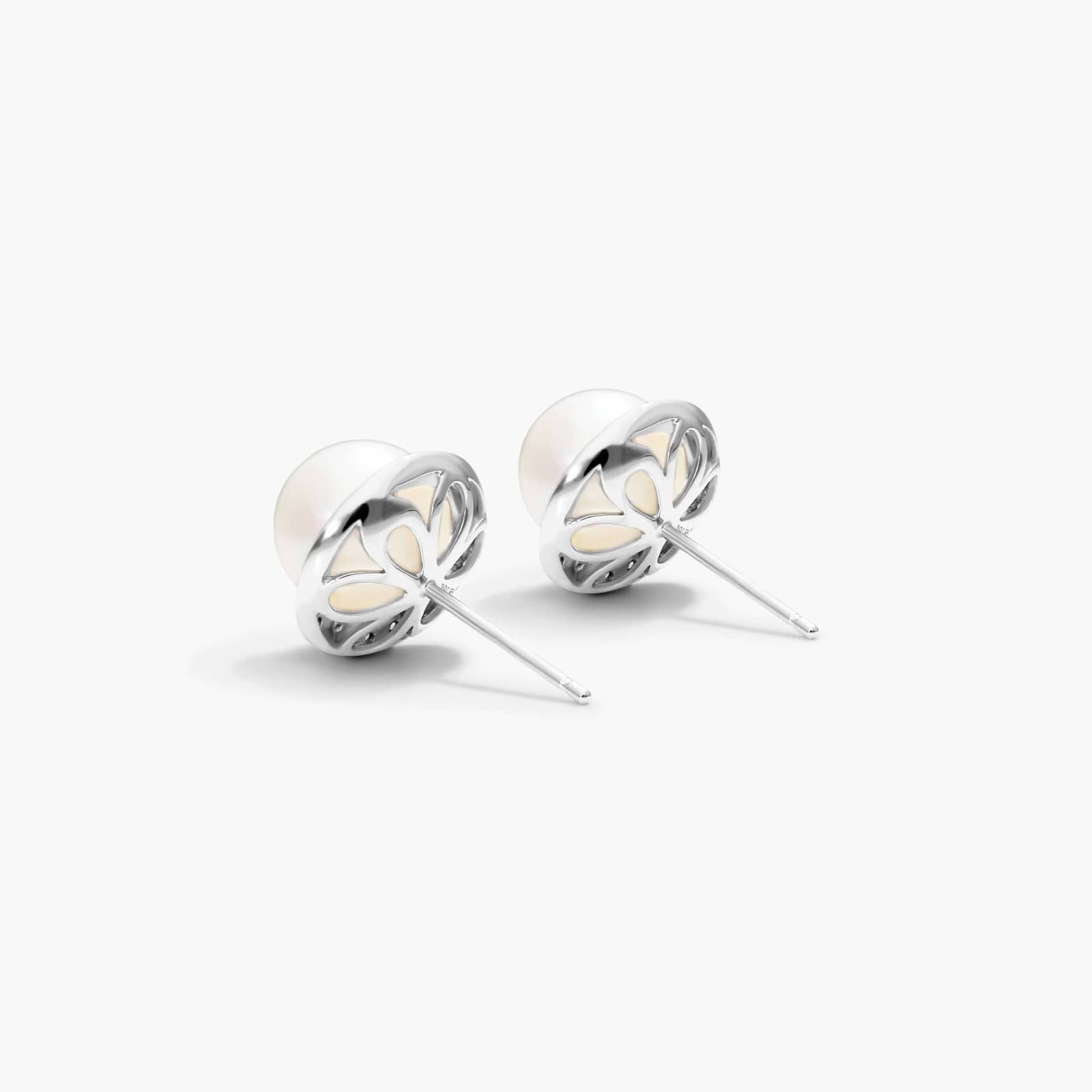 Cultured Freshwater Pearl And Diamond Halo Earrings In 14K White Gold (8.0-9.0mm) By James Allen
