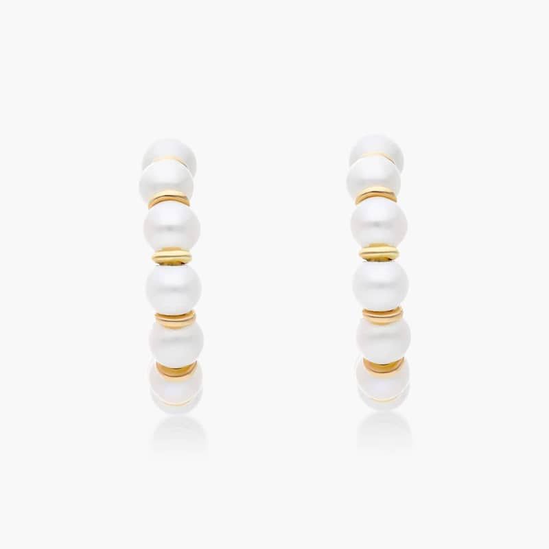 Cultured Freshwater Pearl Open Hoop Earrings In 14K Yellow Gold By James Allen