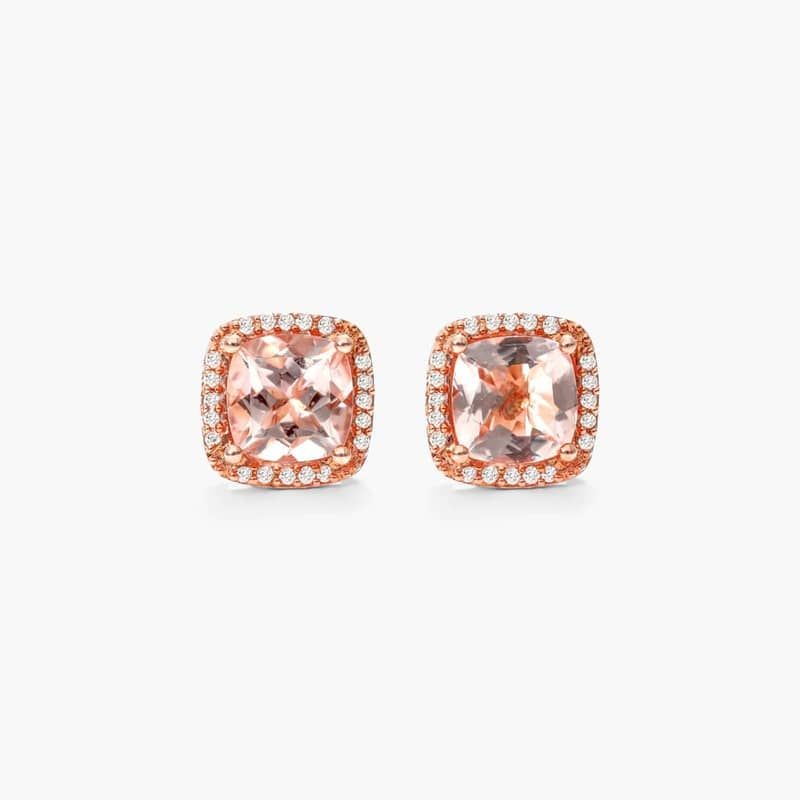 Cushion Cut Morganite And Diamond Halo Stud Earrings In 14K Rose Gold By James Allen