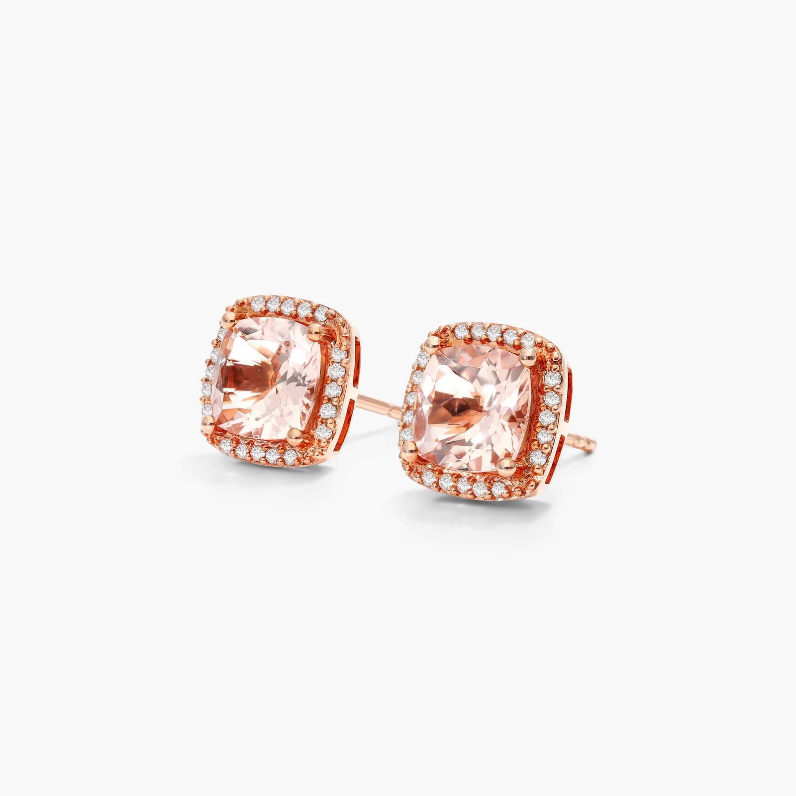 Cushion Cut Morganite And Diamond Halo Stud Earrings In 14K Rose Gold By James Allen