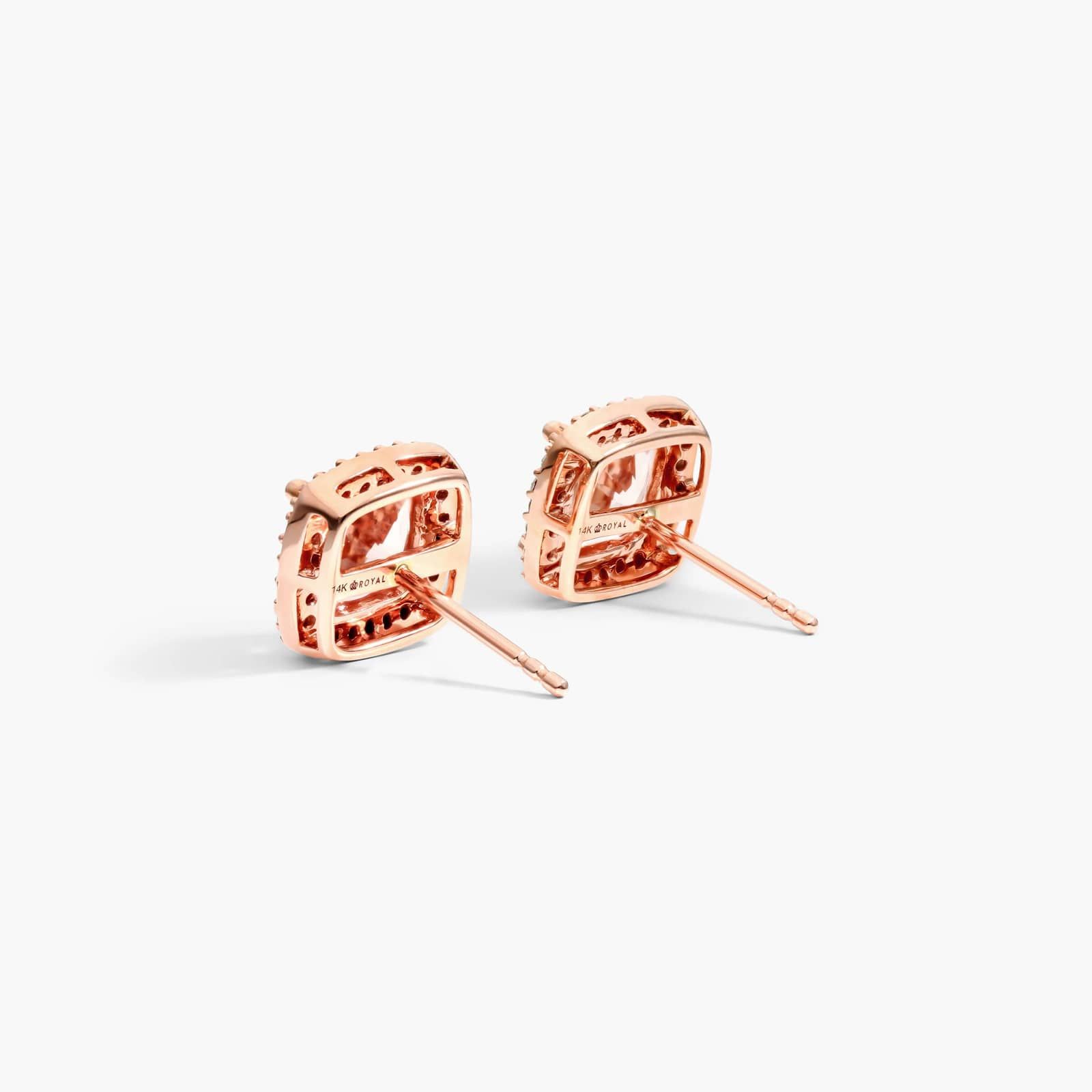 Cushion Cut Morganite And Diamond Halo Stud Earrings In 14K Rose Gold By James Allen