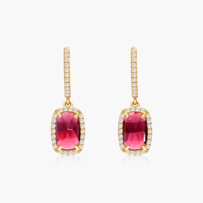 Elongated Cushion Cut Garnet And Diamond Halo Drop Earrings In 14K Yellow Gold By James Allen