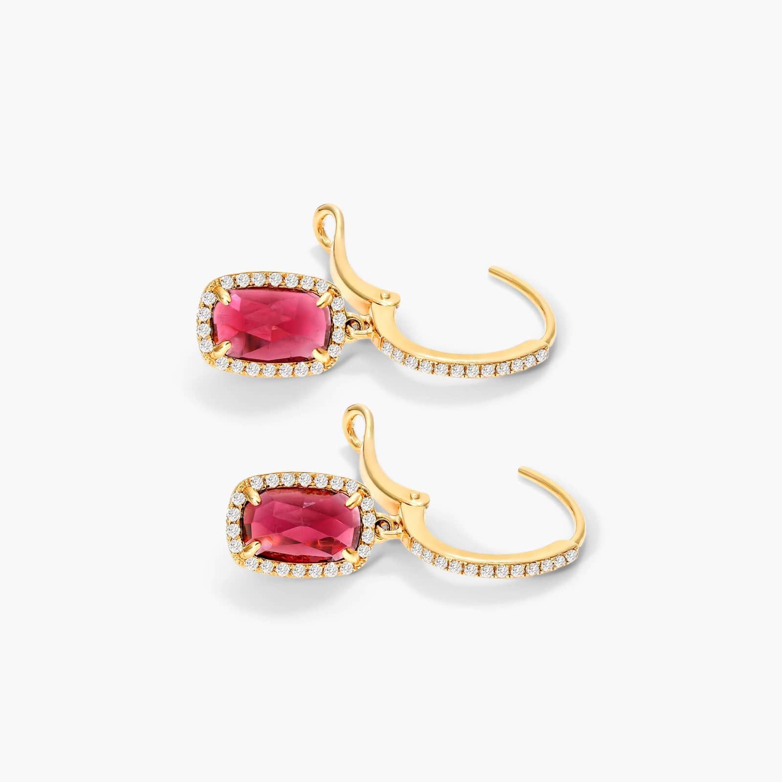 Elongated Cushion Cut Garnet And Diamond Halo Drop Earrings In 14K Yellow Gold By James Allen