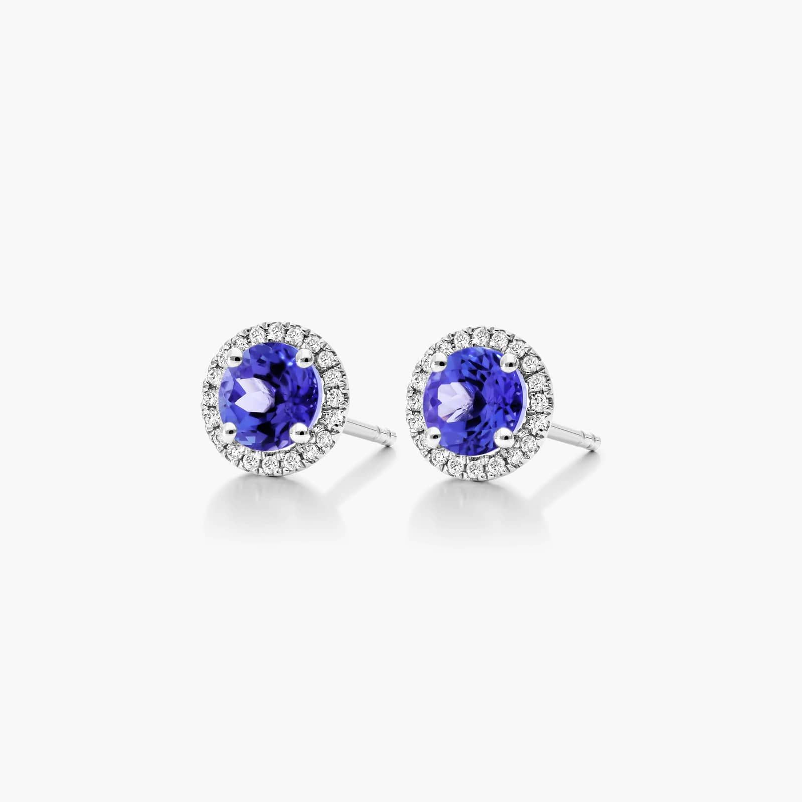 Round Tanzanite And Diamond Halo Earrings In 14K White Gold By James Allen