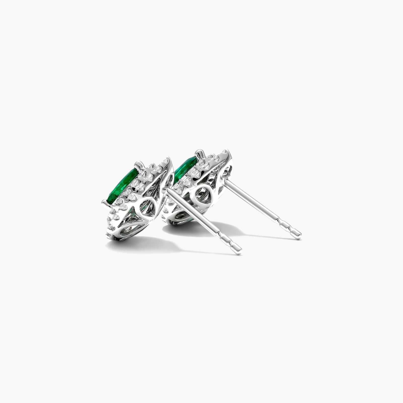 Pear Shape Emerald And Diamond Double Halo Earrings In 18K White Gold By James Allen