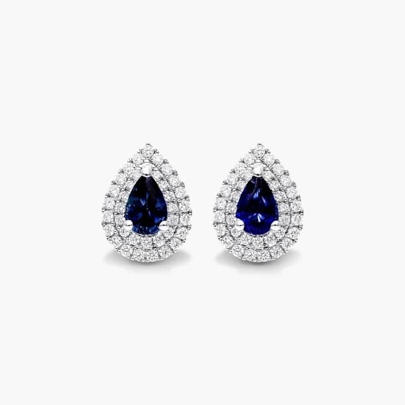 Pear Shape Sapphire And Diamond Double Halo Earrings In 18K White Gold By James Allen