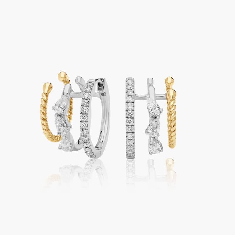 Two-Tone Triple Row Climber Huggie Earrings With Lab-Grown Diamonds In 14K Gold By James Allen