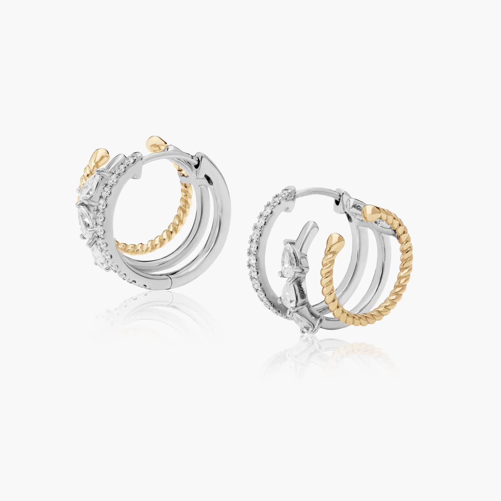 Two-Tone Triple Row Climber Huggie Earrings With Lab-Grown Diamonds In 14K Gold By James Allen