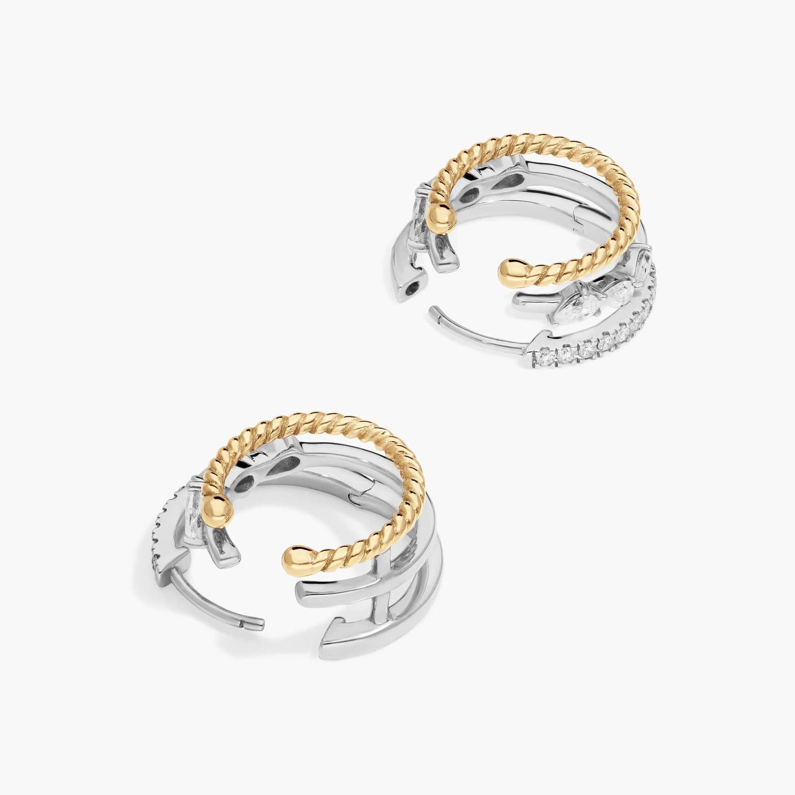 Two-Tone Triple Row Climber Huggie Earrings With Lab-Grown Diamonds In 14K Gold By James Allen