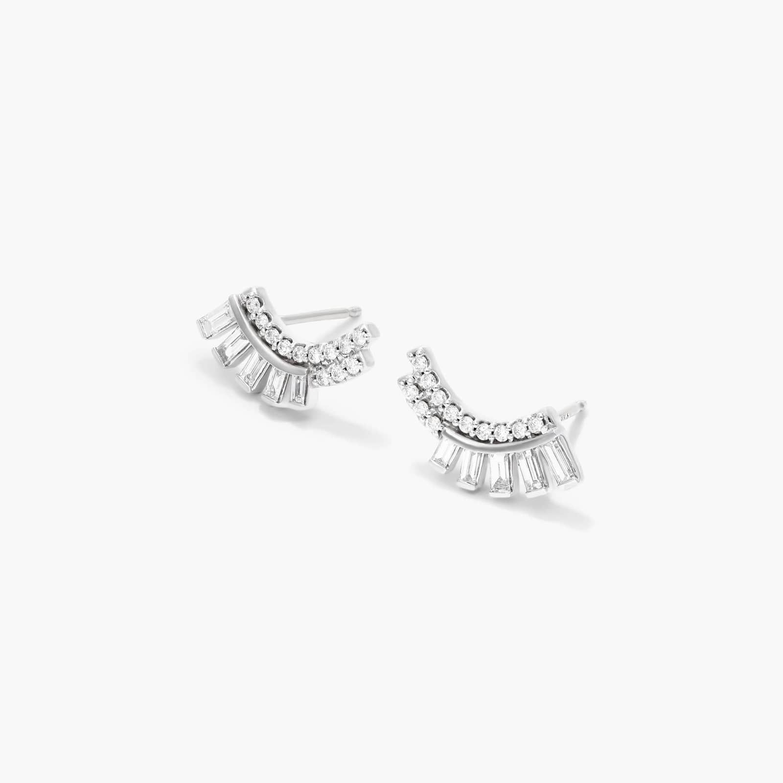 Curved Fan Diamond Climber Earrings In 14K White Gold By James Allen