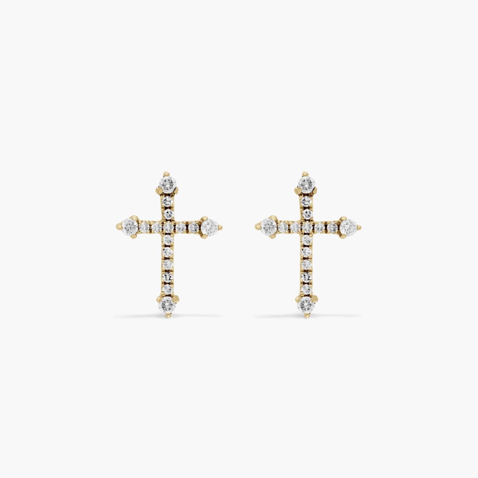 Cross Diamond Stud Earrings In 14K Yellow Gold By James Allen
