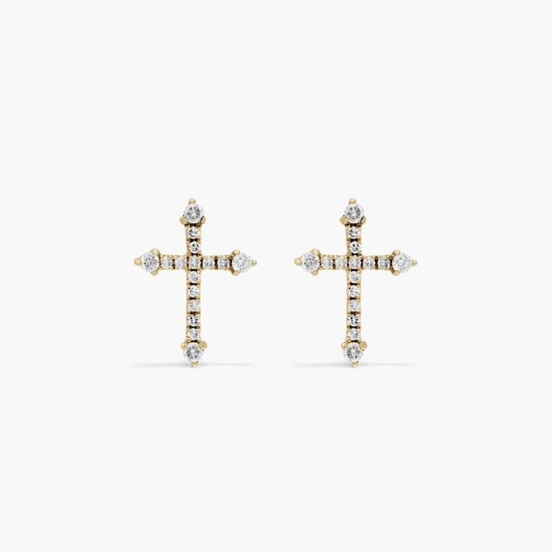 Cross Diamond Stud Earrings In 14K Yellow Gold By James Allen