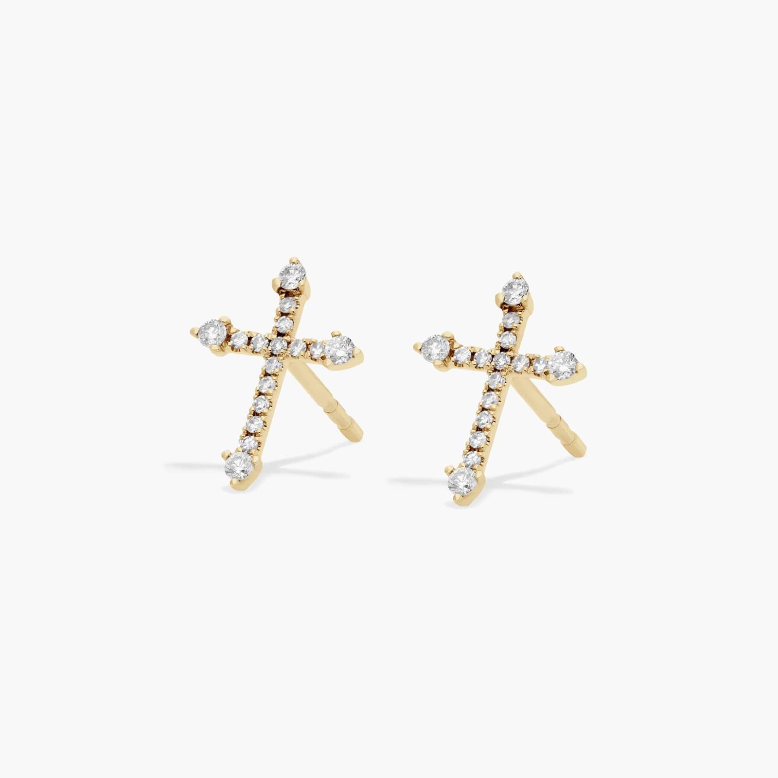 Cross Diamond Stud Earrings In 14K Yellow Gold By James Allen