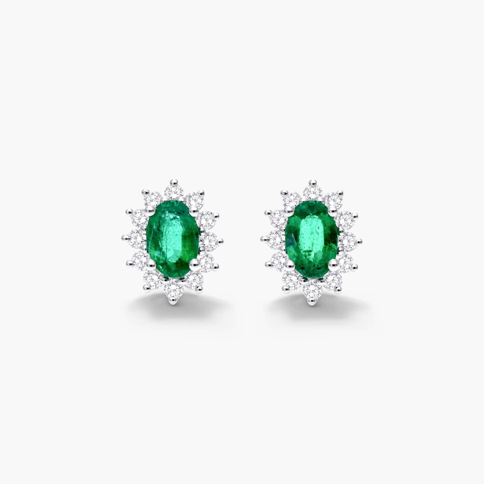 Oval Cut Emerald And Diamond Halo Earrings In 18K White Gold By James Allen