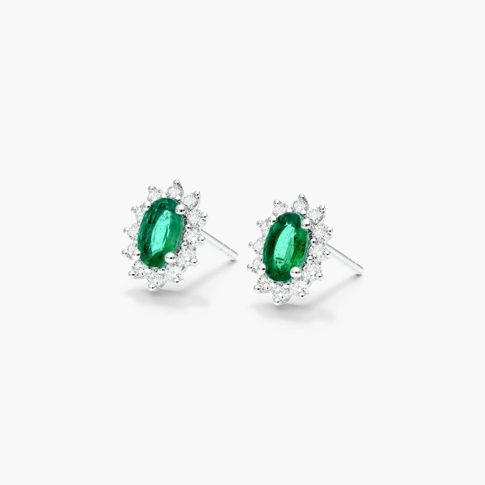 Oval Cut Emerald And Diamond Halo Earrings In 18K White Gold By James Allen