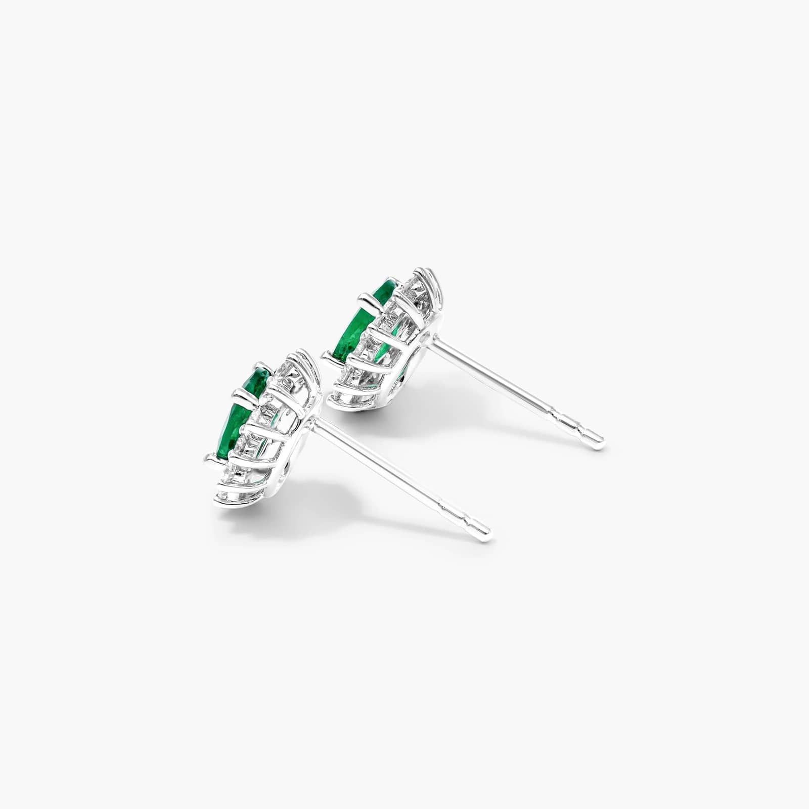 Oval Cut Emerald And Diamond Halo Earrings In 18K White Gold By James Allen