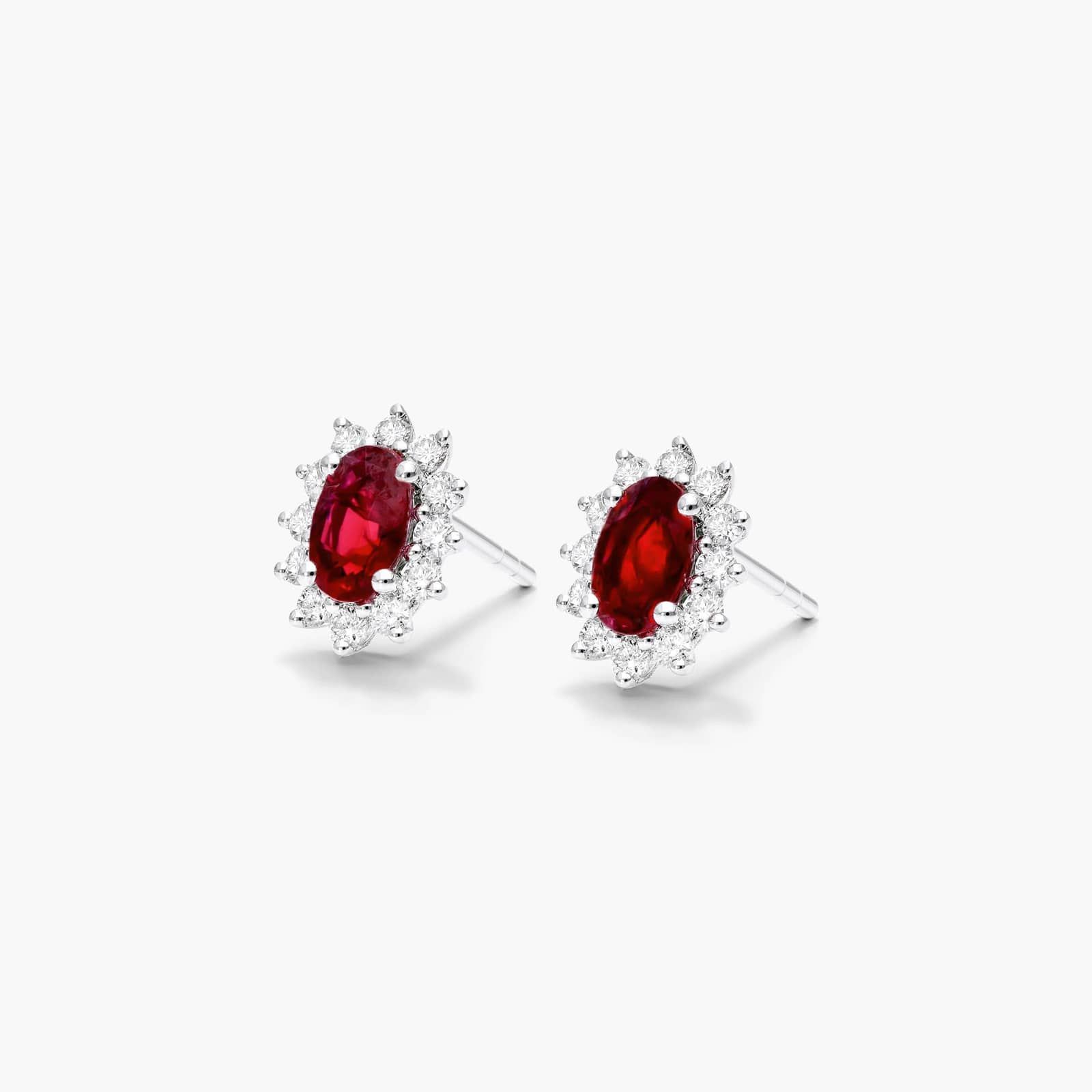 Oval Cut Ruby And Diamond Halo Earrings In 18K White Gold By James Allen