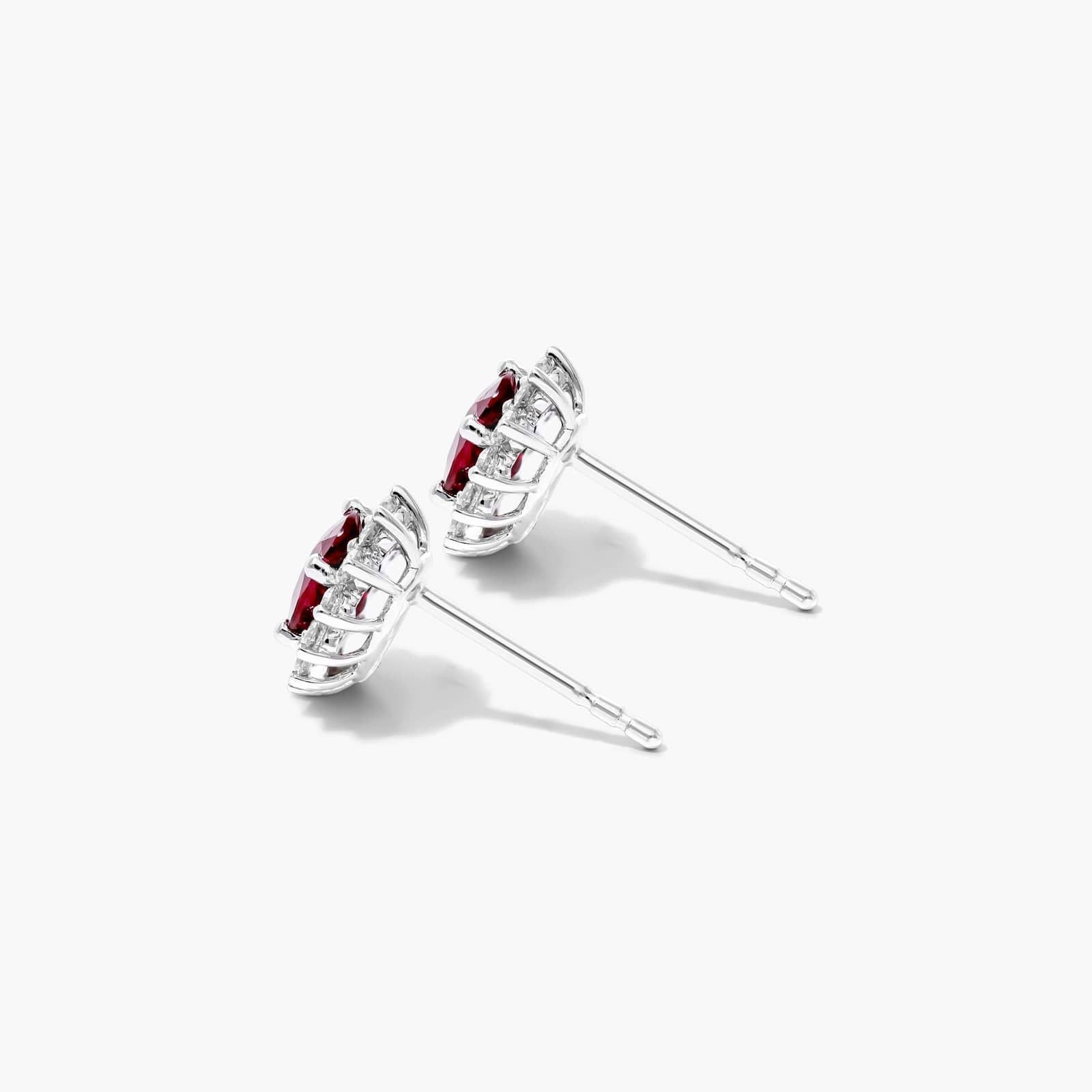Oval Cut Ruby And Diamond Halo Earrings In 18K White Gold By James Allen