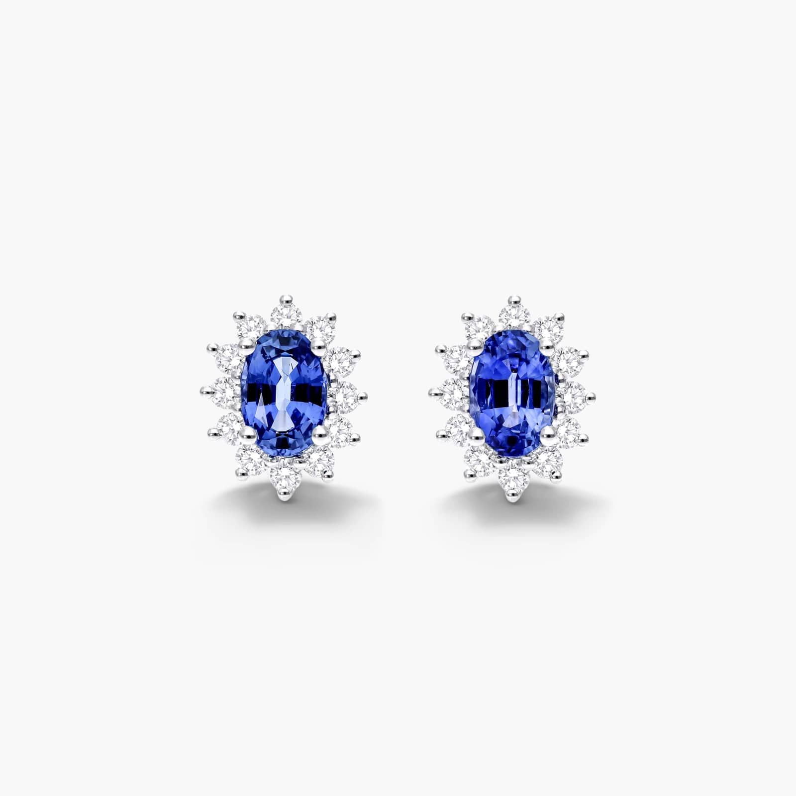 Oval Cut Sapphire And Diamond Halo Earrings In 18K White Gold By James Allen