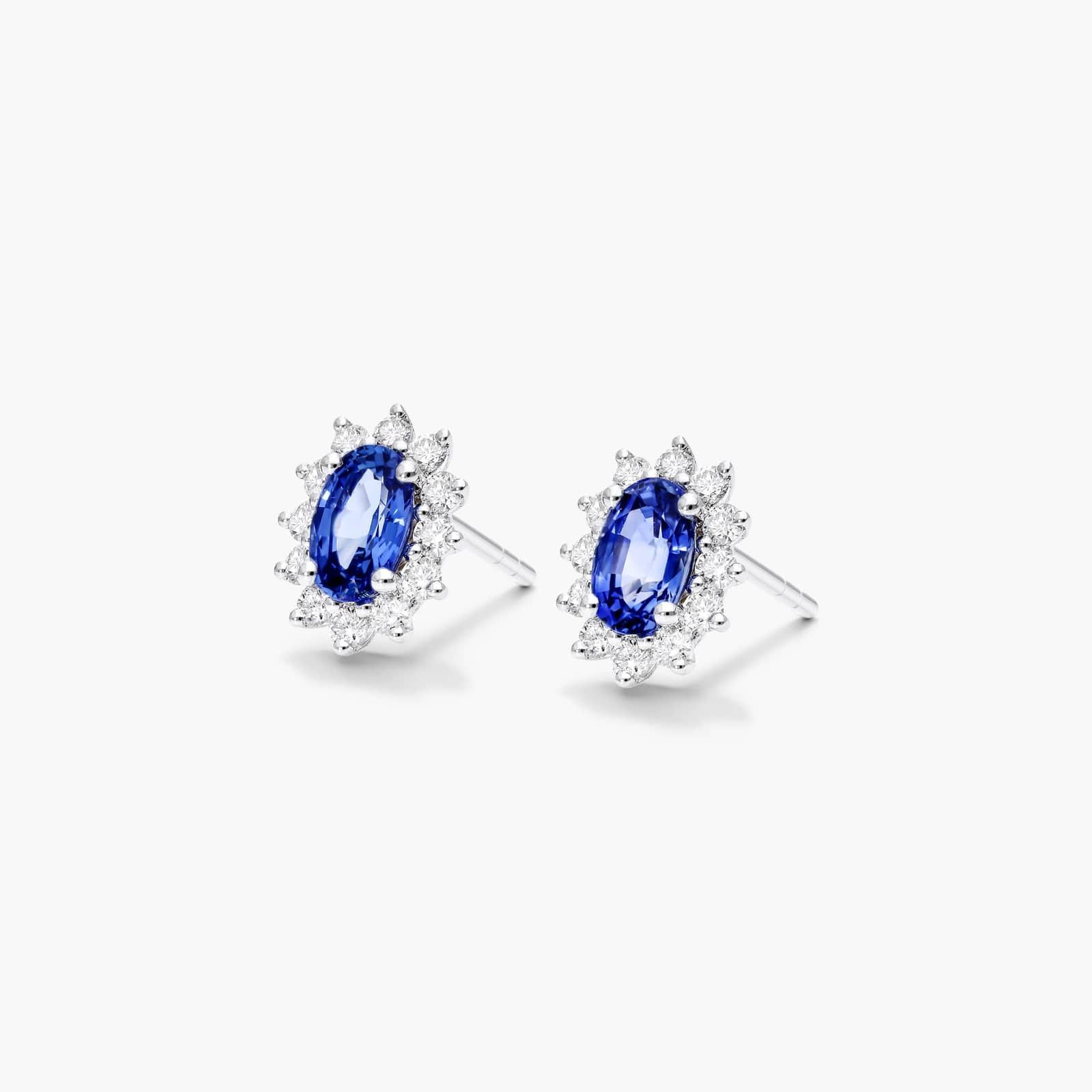 Oval Cut Sapphire And Diamond Halo Earrings In 18K White Gold By James Allen