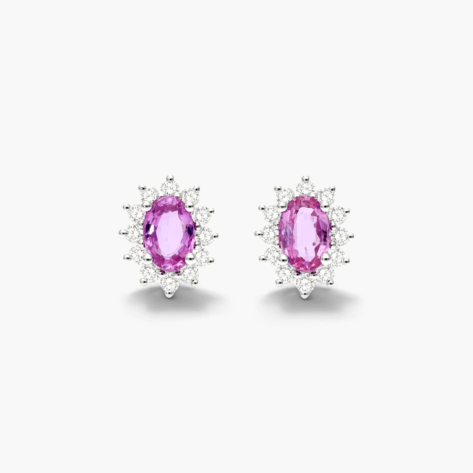 Oval Cut Pink Sapphire And Diamond Halo Earrings In 18K White Gold By James Allen