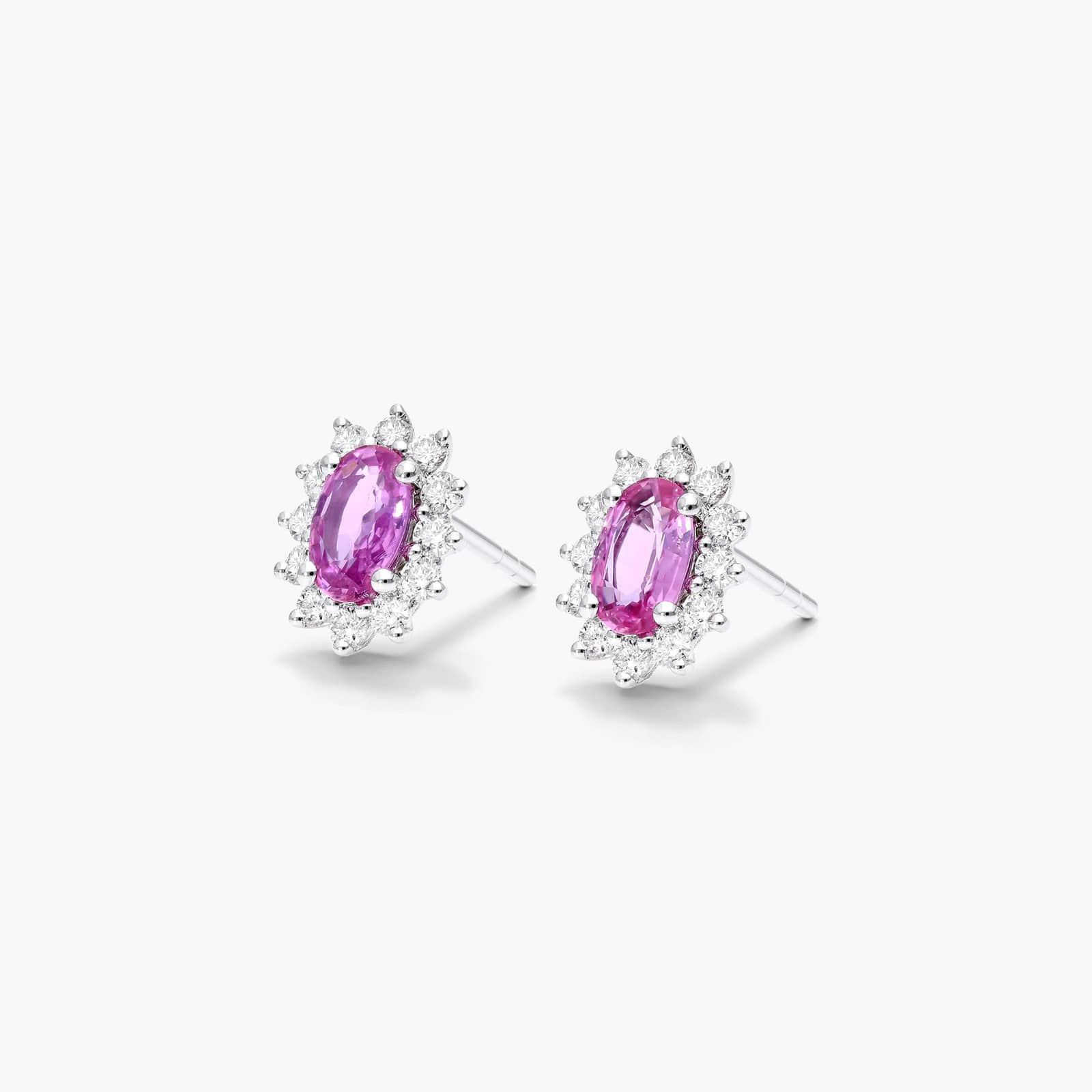 Oval Cut Pink Sapphire And Diamond Halo Earrings In 18K White Gold By James Allen