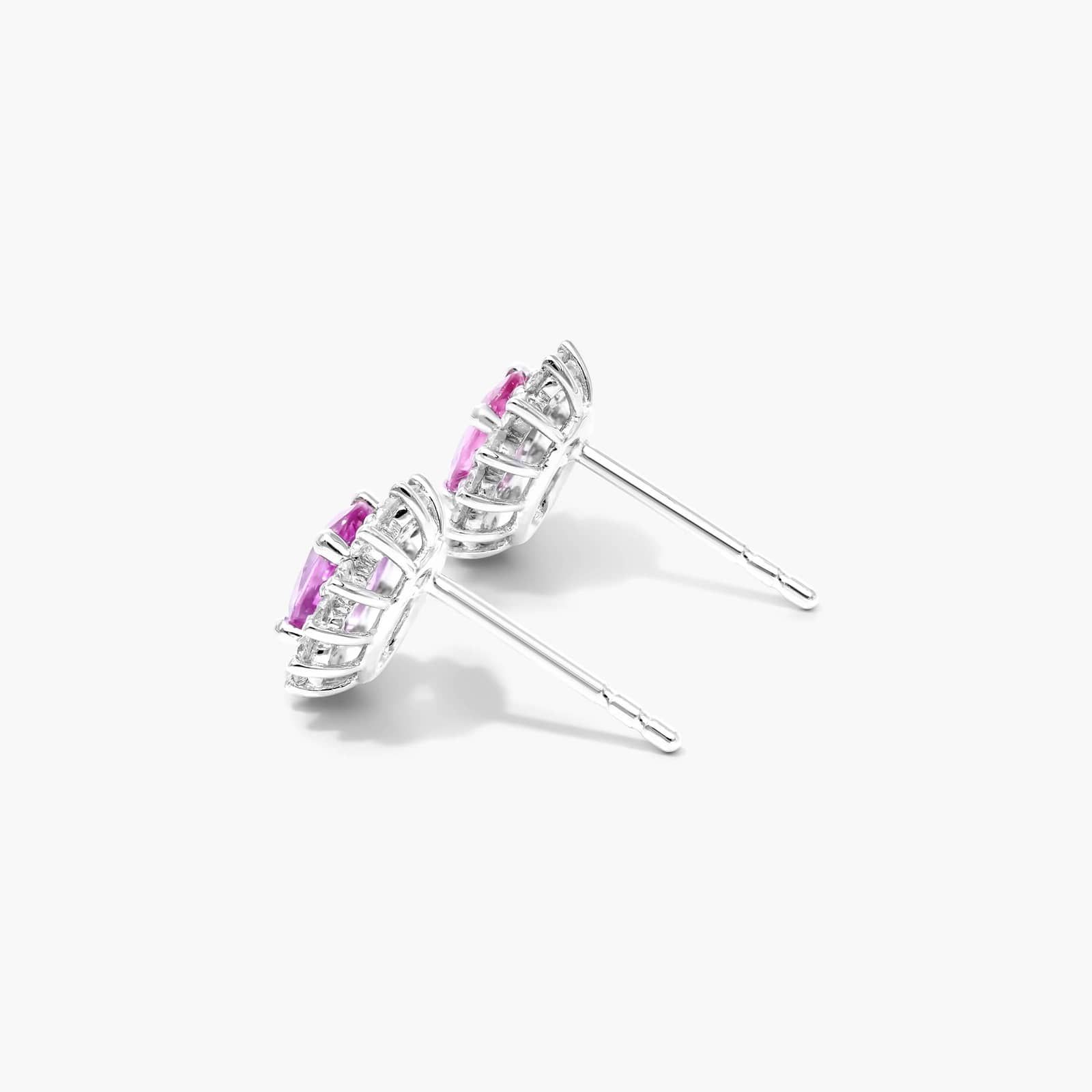 Oval Cut Pink Sapphire And Diamond Halo Earrings In 18K White Gold By James Allen
