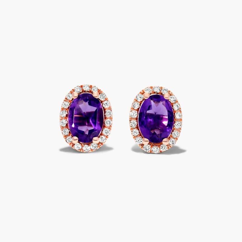 Oval Cut Amethyst And Diamond Halo Stud Earrings In 14K Rose Gold By James Allen