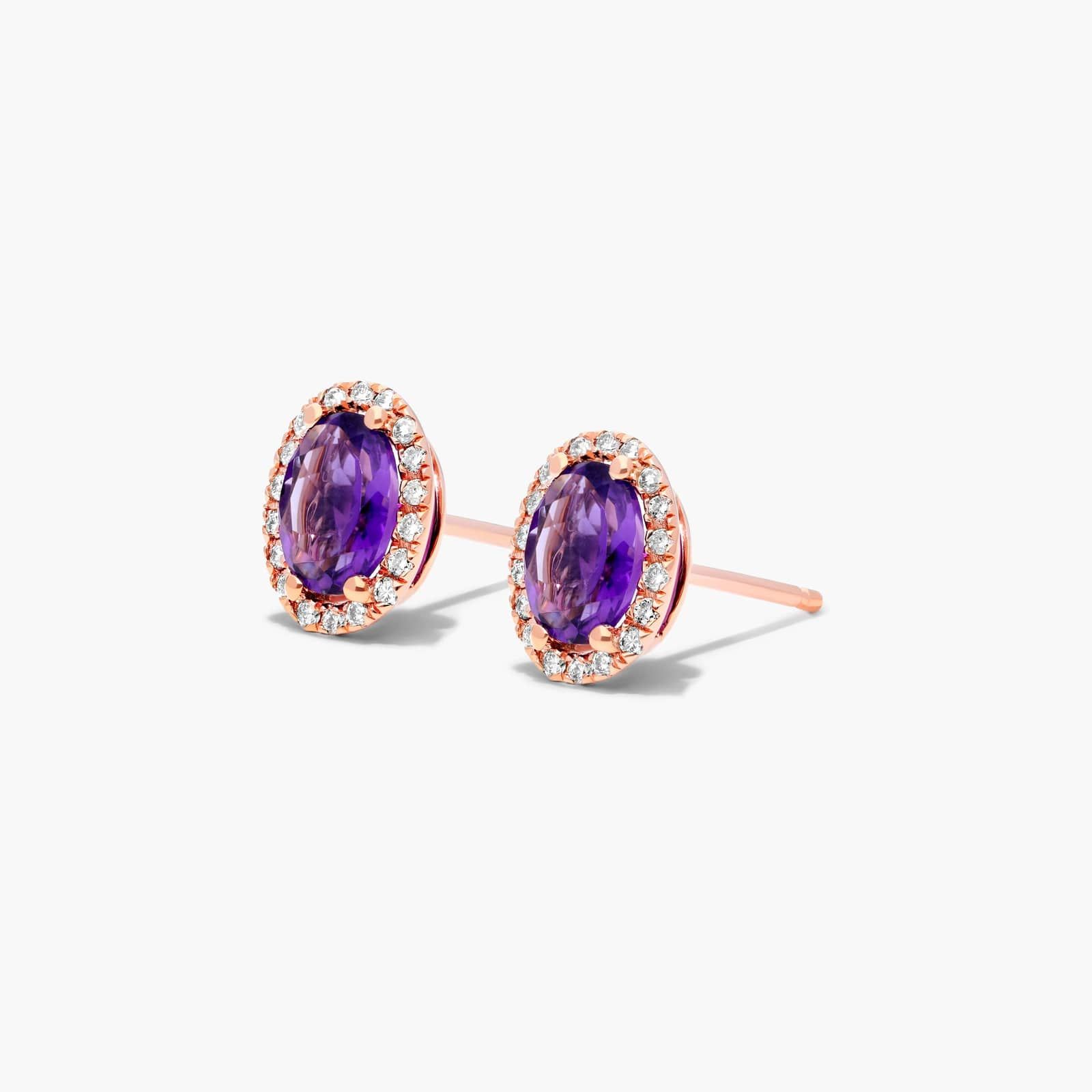 Oval Cut Amethyst And Diamond Halo Stud Earrings In 14K Rose Gold By James Allen