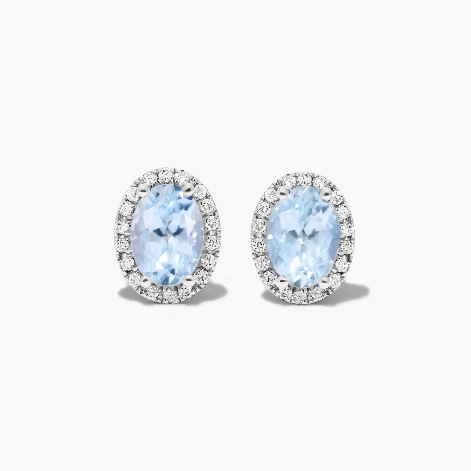 Oval Cut Aquamarine And Diamond Halo Stud Earrings In 14K White Gold By James Allen