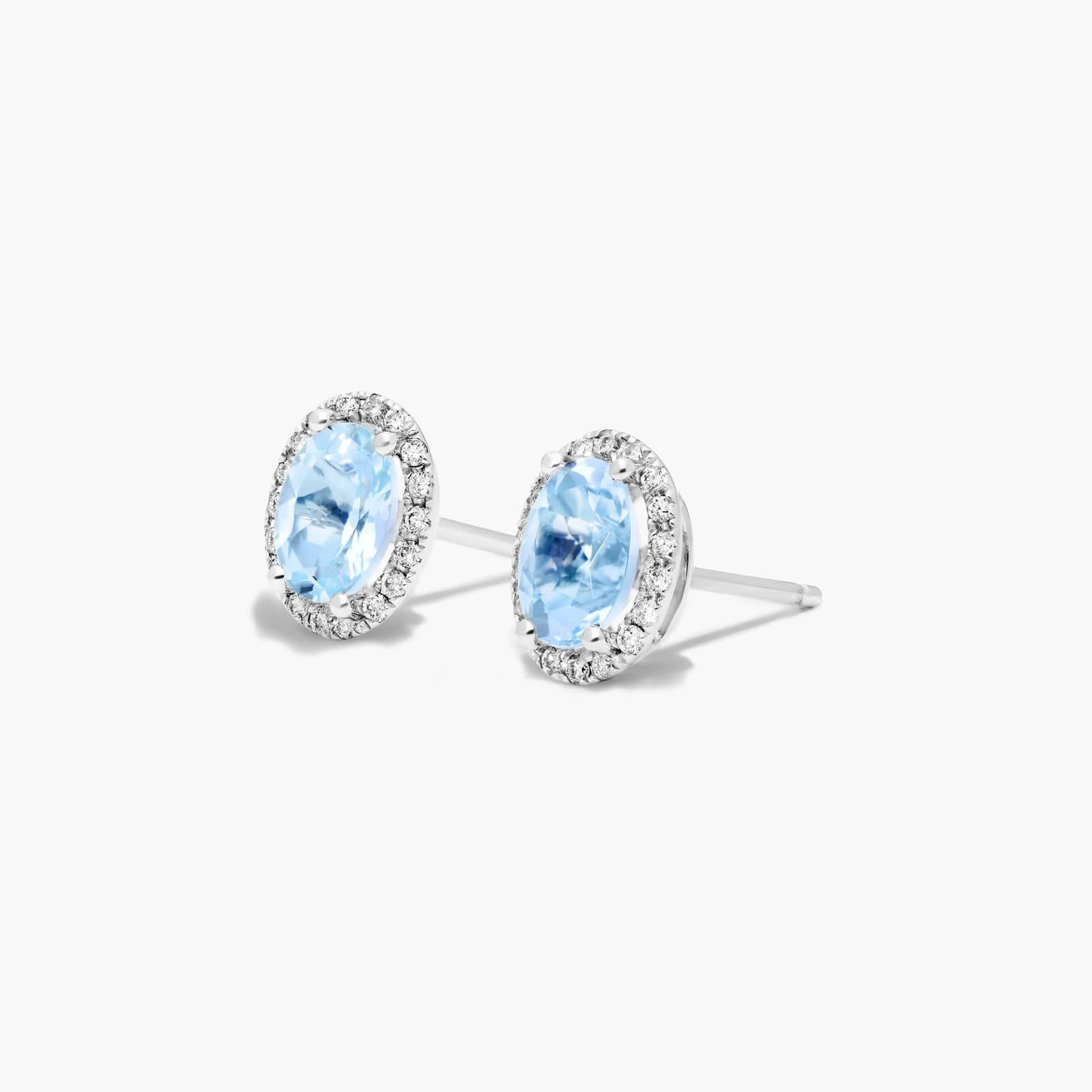 Oval Cut Aquamarine And Diamond Halo Stud Earrings In 14K White Gold By James Allen