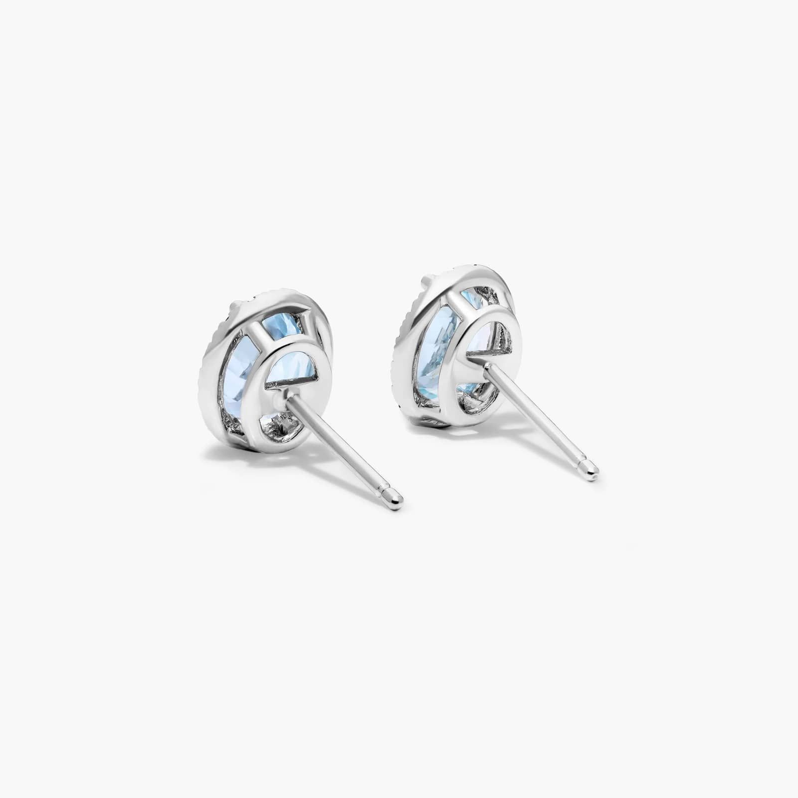 Oval Cut Aquamarine And Diamond Halo Stud Earrings In 14K White Gold By James Allen