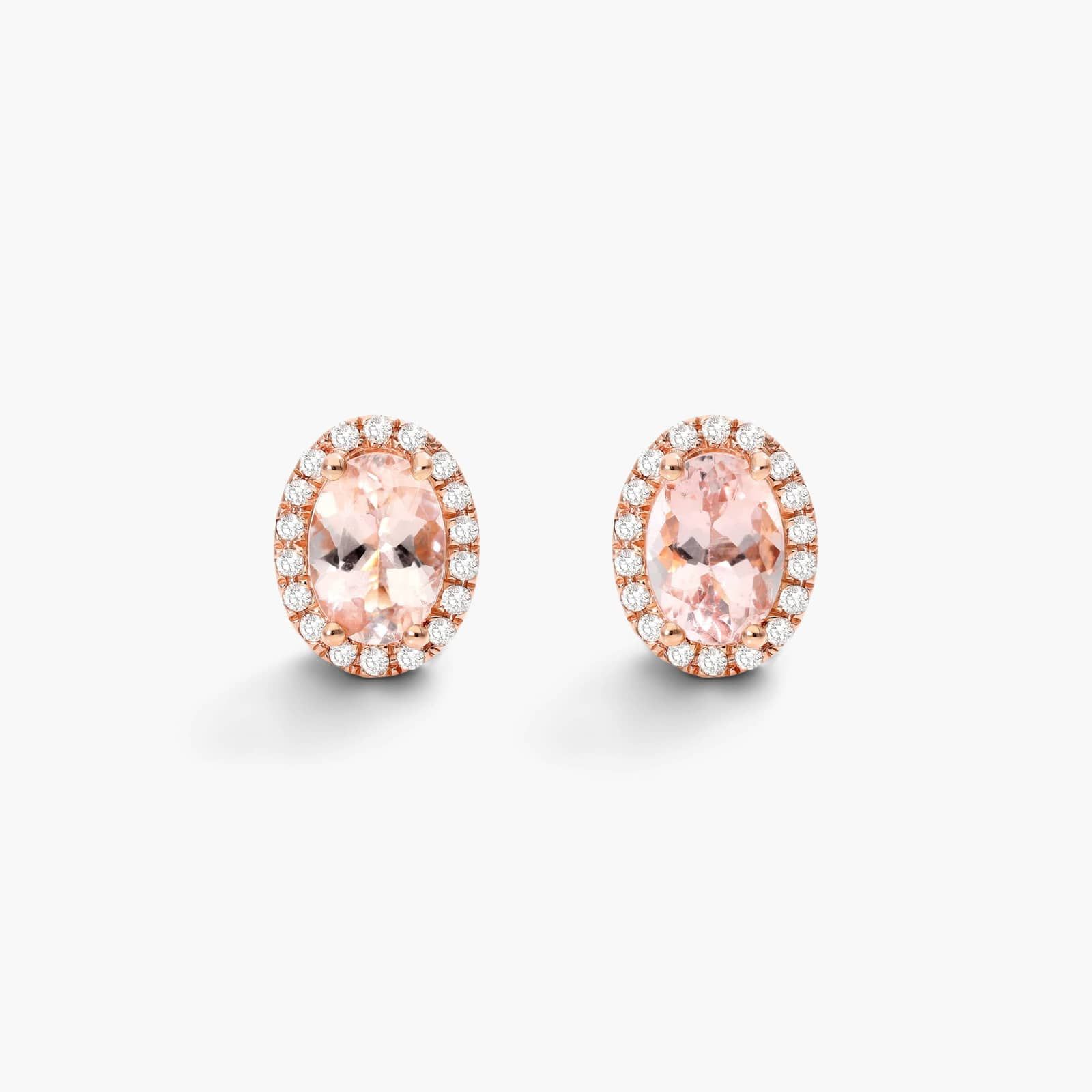 Oval Cut Morganite And Diamond Halo Stud Earrings In 14K Rose Gold By James Allen