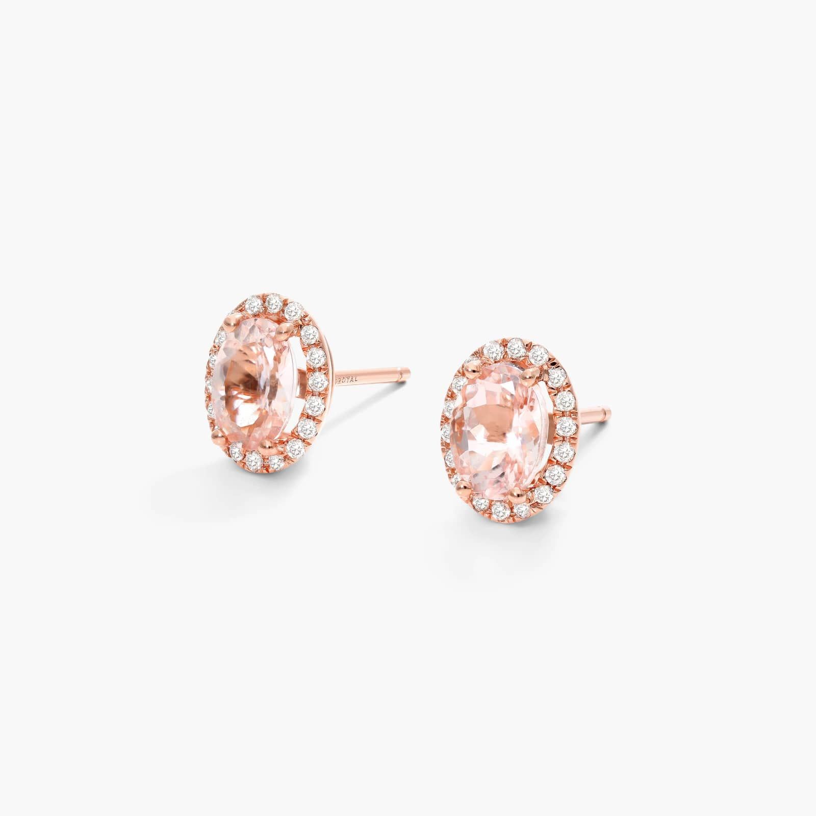 Oval Cut Morganite And Diamond Halo Stud Earrings In 14K Rose Gold By James Allen