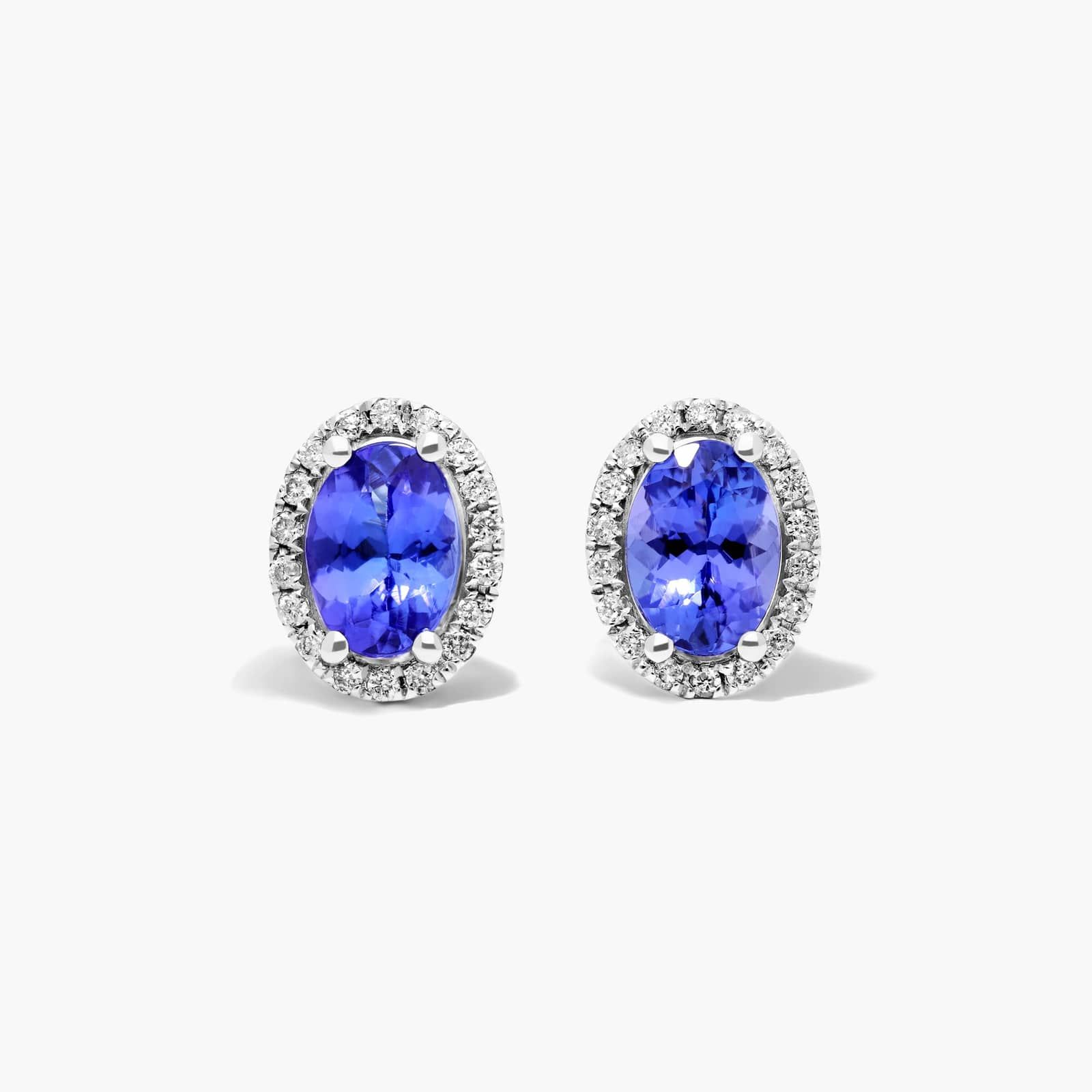 Oval Cut Tanzanite And Diamond Halo Stud Earrings In 14K White Gold By James Allen