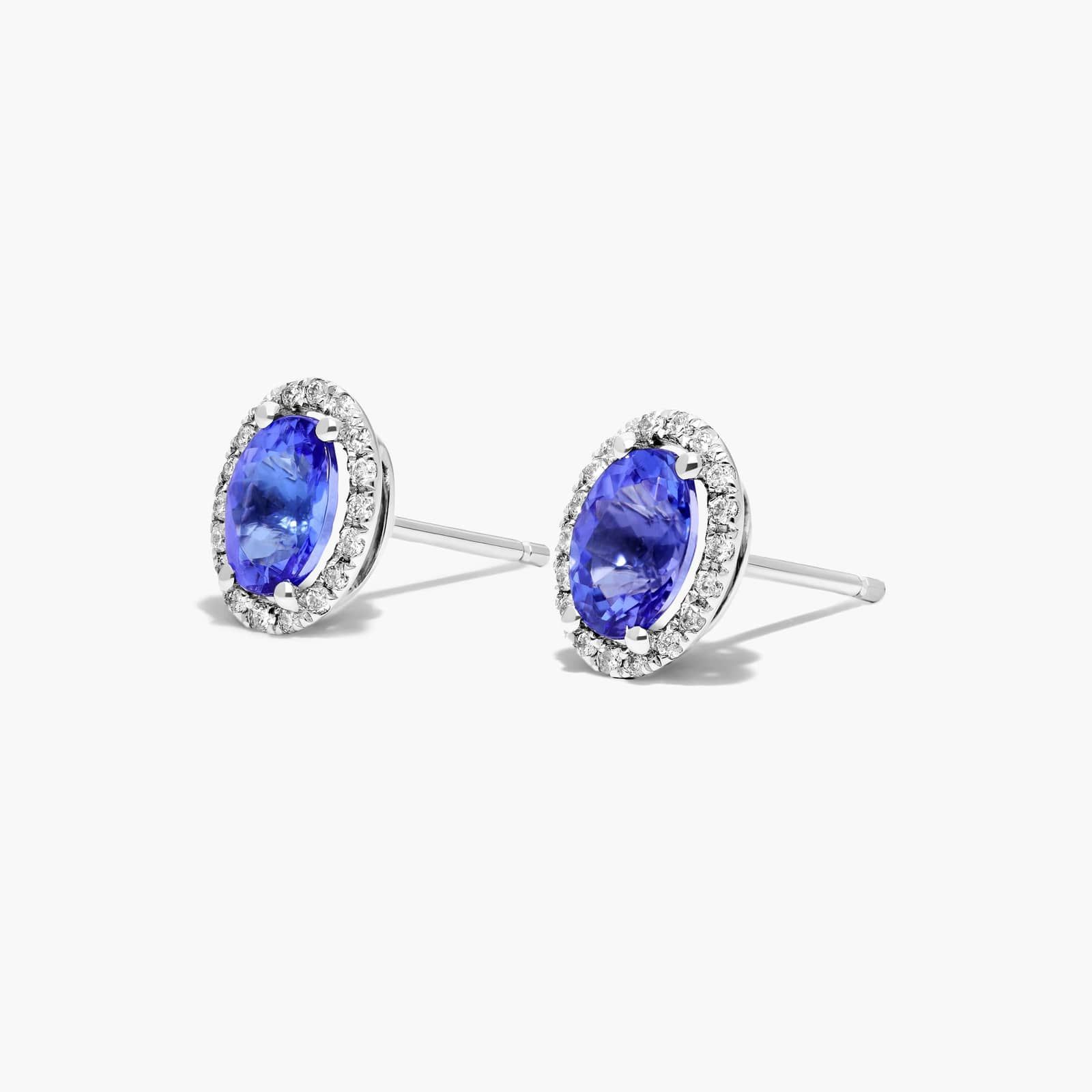 Oval Cut Tanzanite And Diamond Halo Stud Earrings In 14K White Gold By James Allen