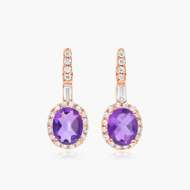 Petite Amethyst And Diamond Halo Drop Earrings In 14K Rose Gold By James Allen