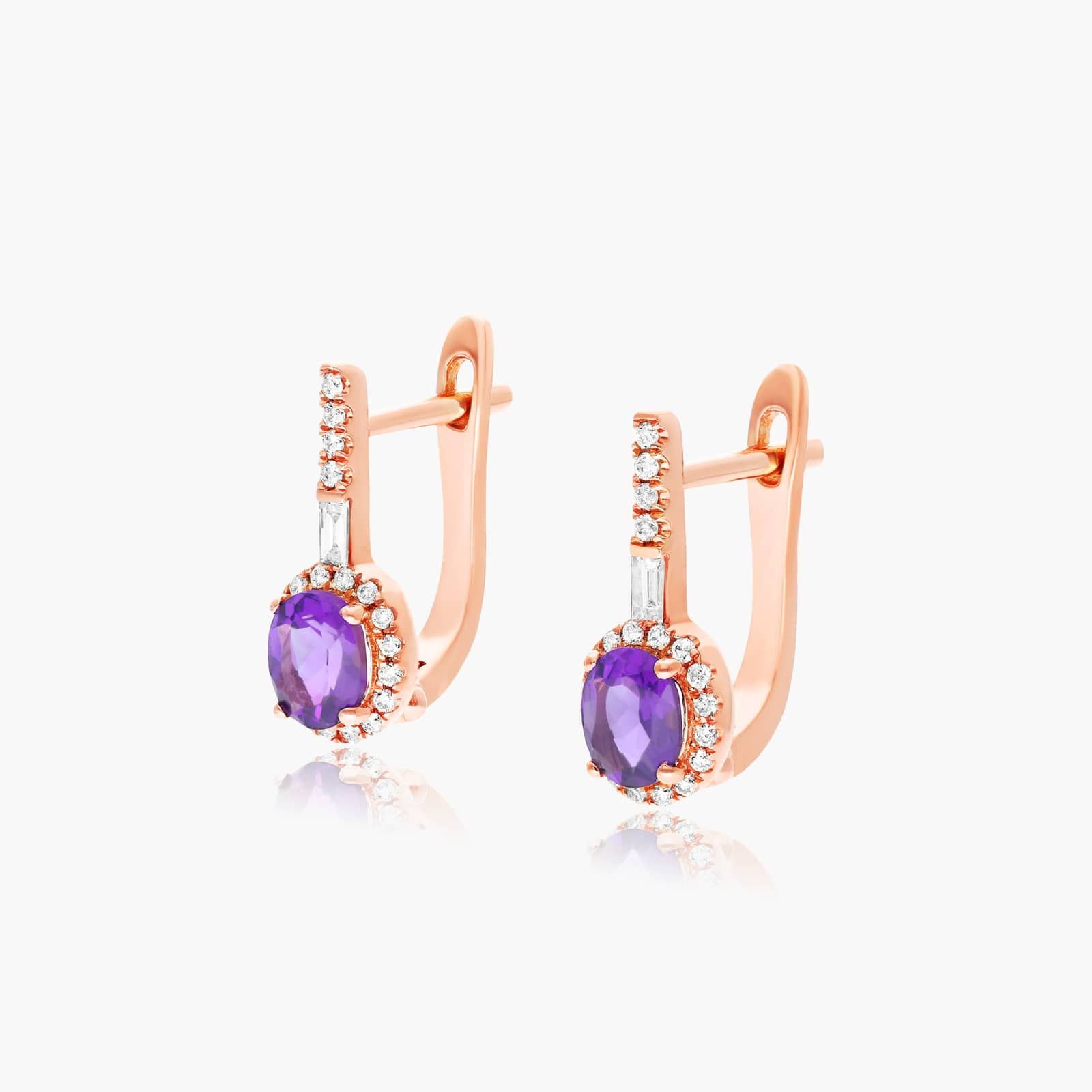 Petite Amethyst And Diamond Halo Drop Earrings In 14K Rose Gold By James Allen