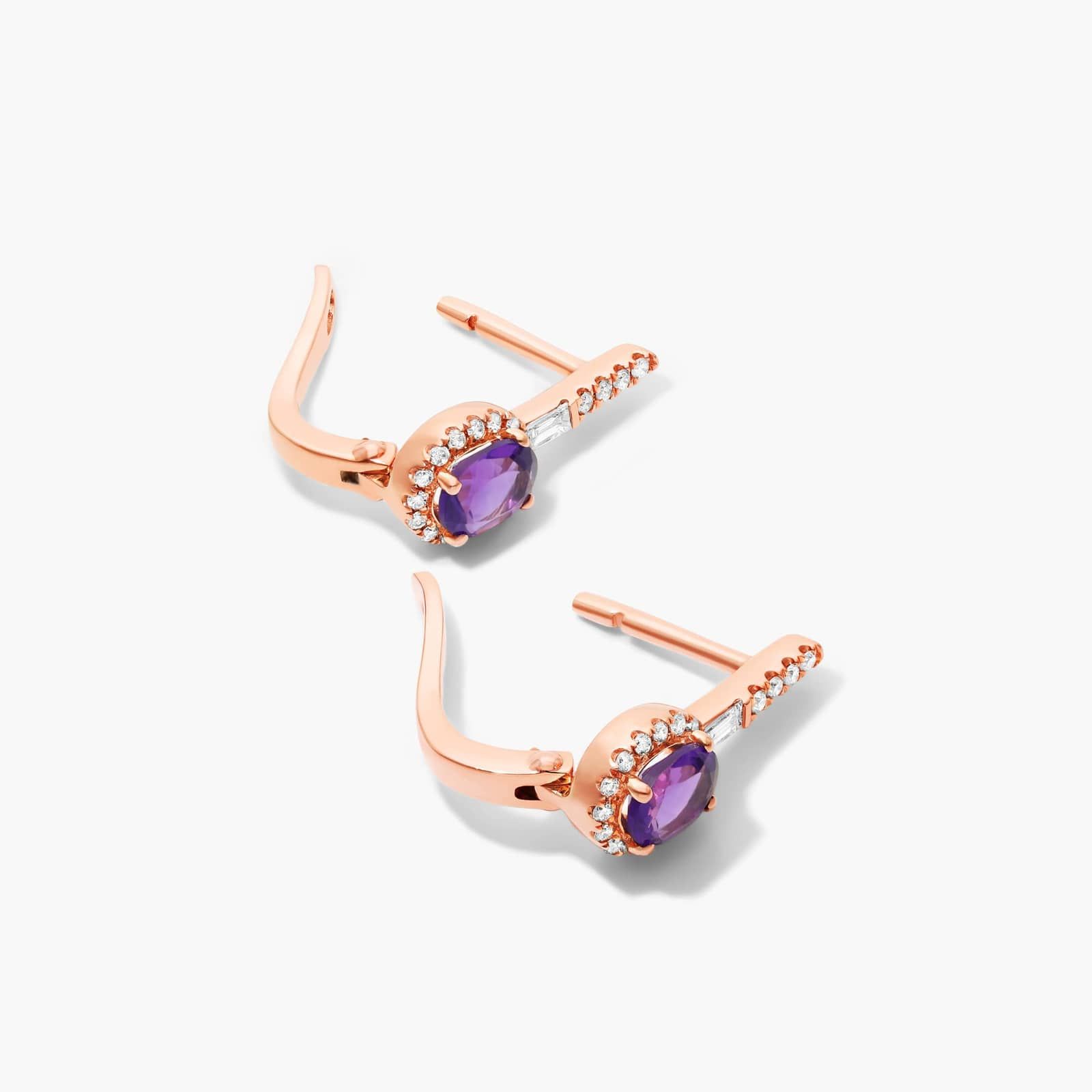 Petite Amethyst And Diamond Halo Drop Earrings In 14K Rose Gold By James Allen