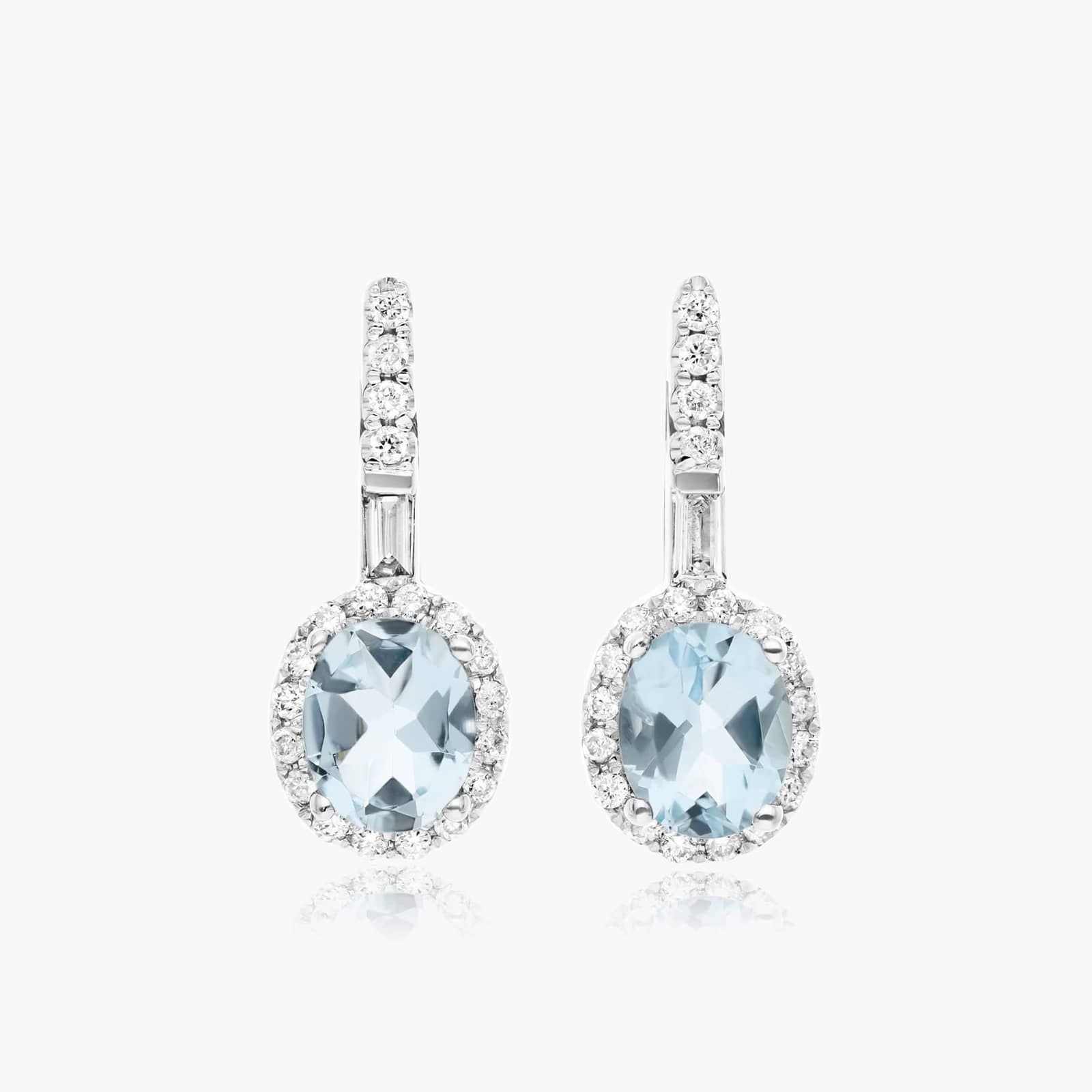 Petite Aquamarine And Diamond Halo Drop Earrings In 14K White Gold By James Allen