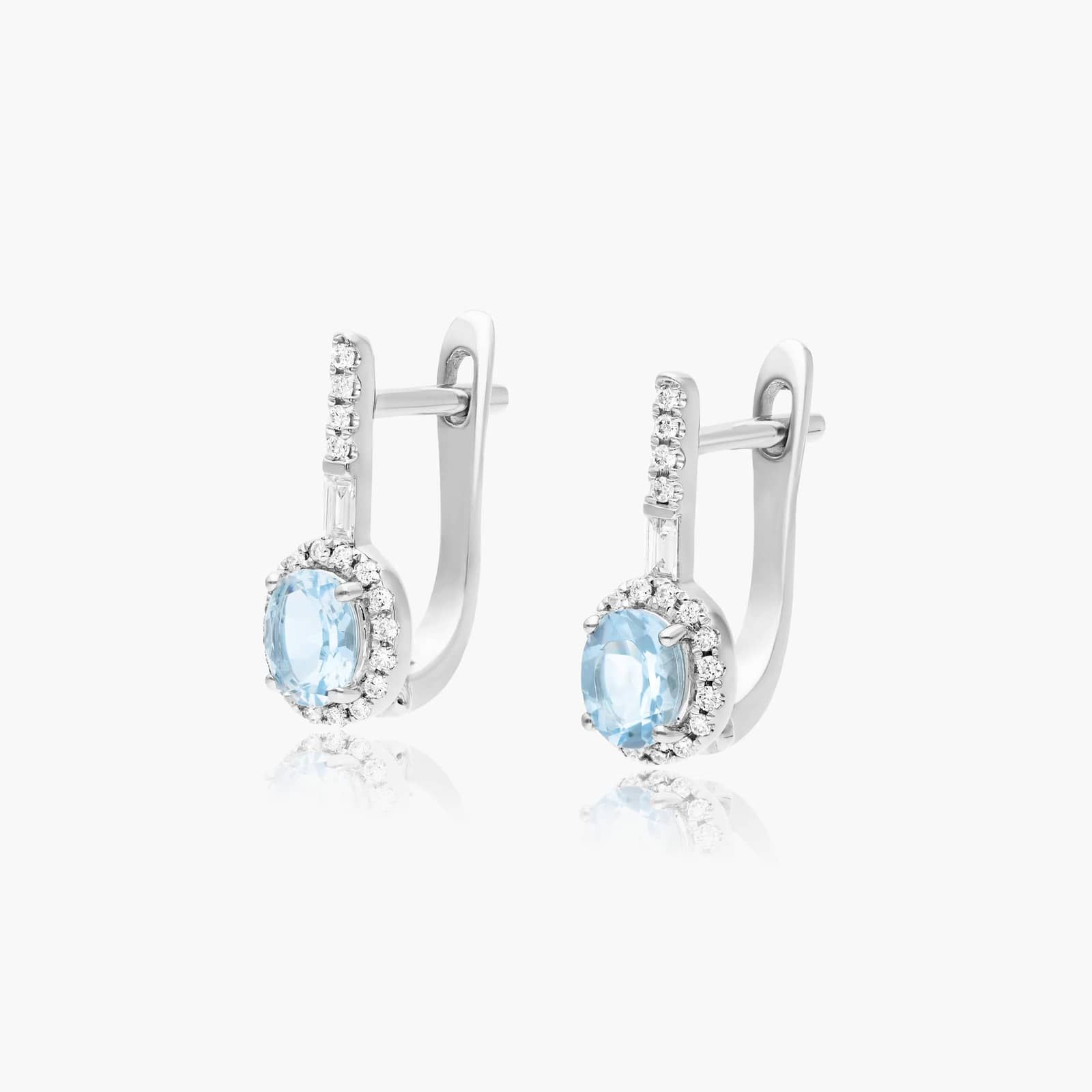 Petite Aquamarine And Diamond Halo Drop Earrings In 14K White Gold By James Allen