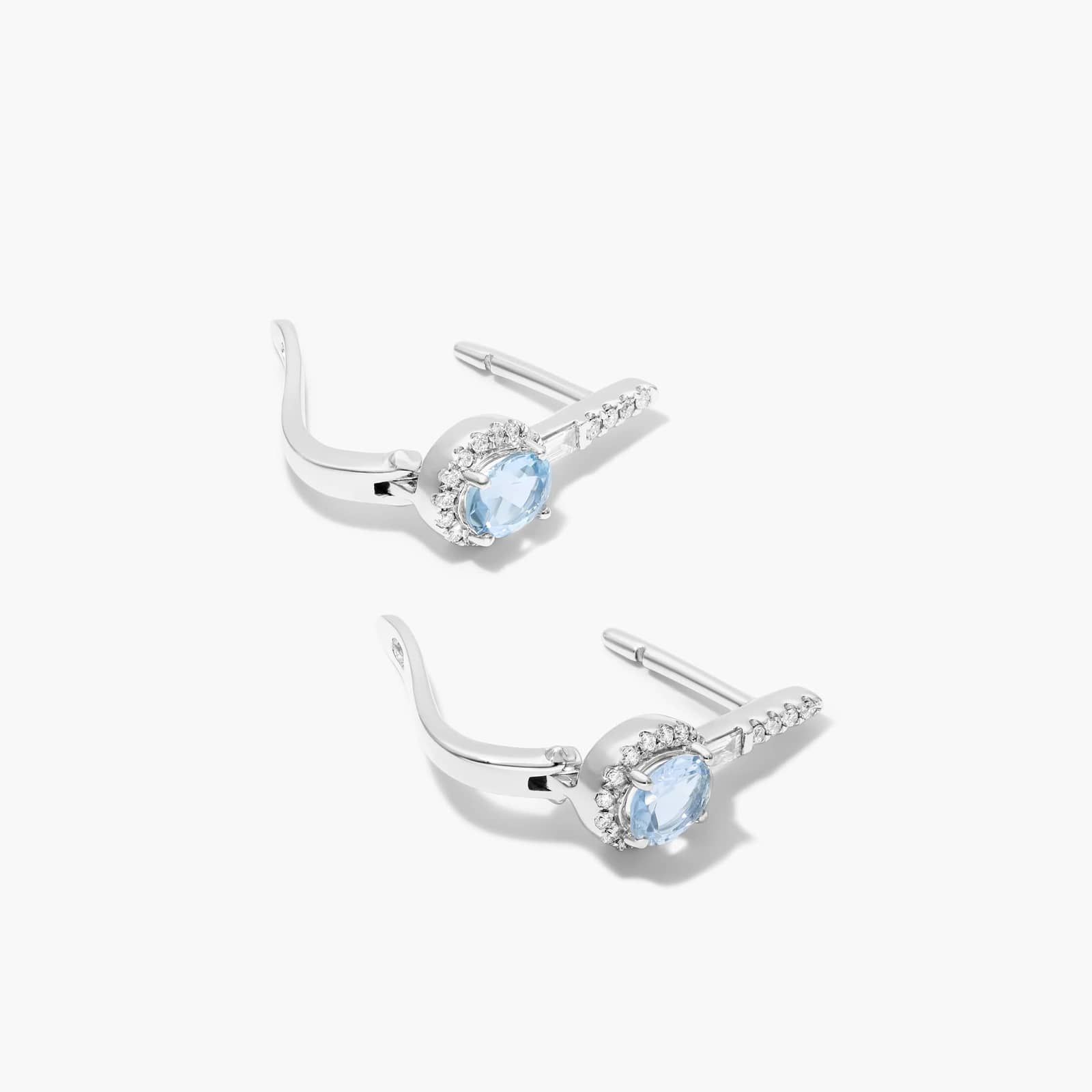 Petite Aquamarine And Diamond Halo Drop Earrings In 14K White Gold By James Allen