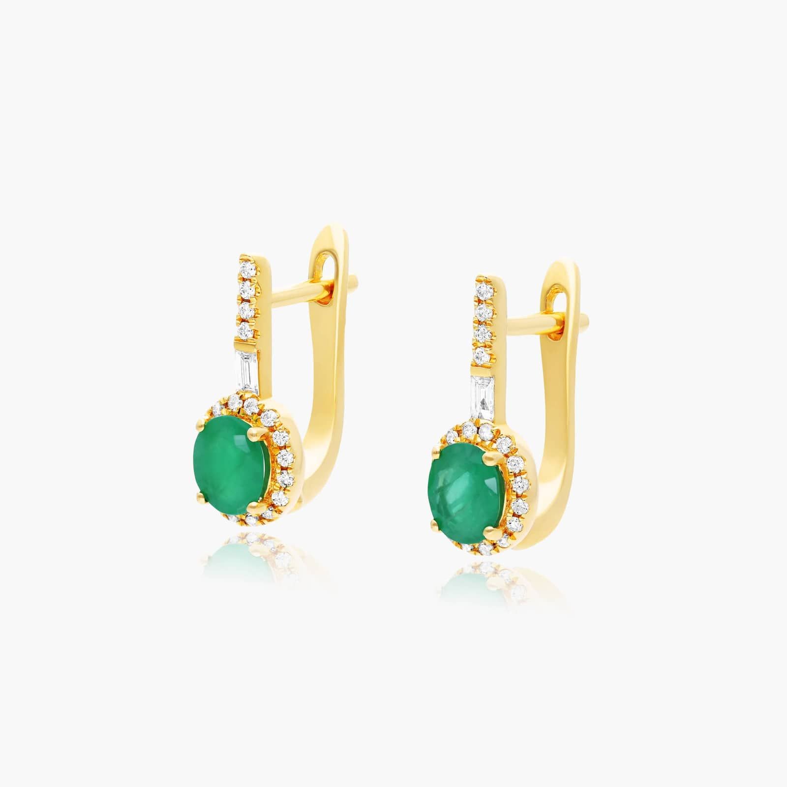 Petite Emerald And Diamond Halo Drop Earrings In 14K Yellow Gold By James Allen