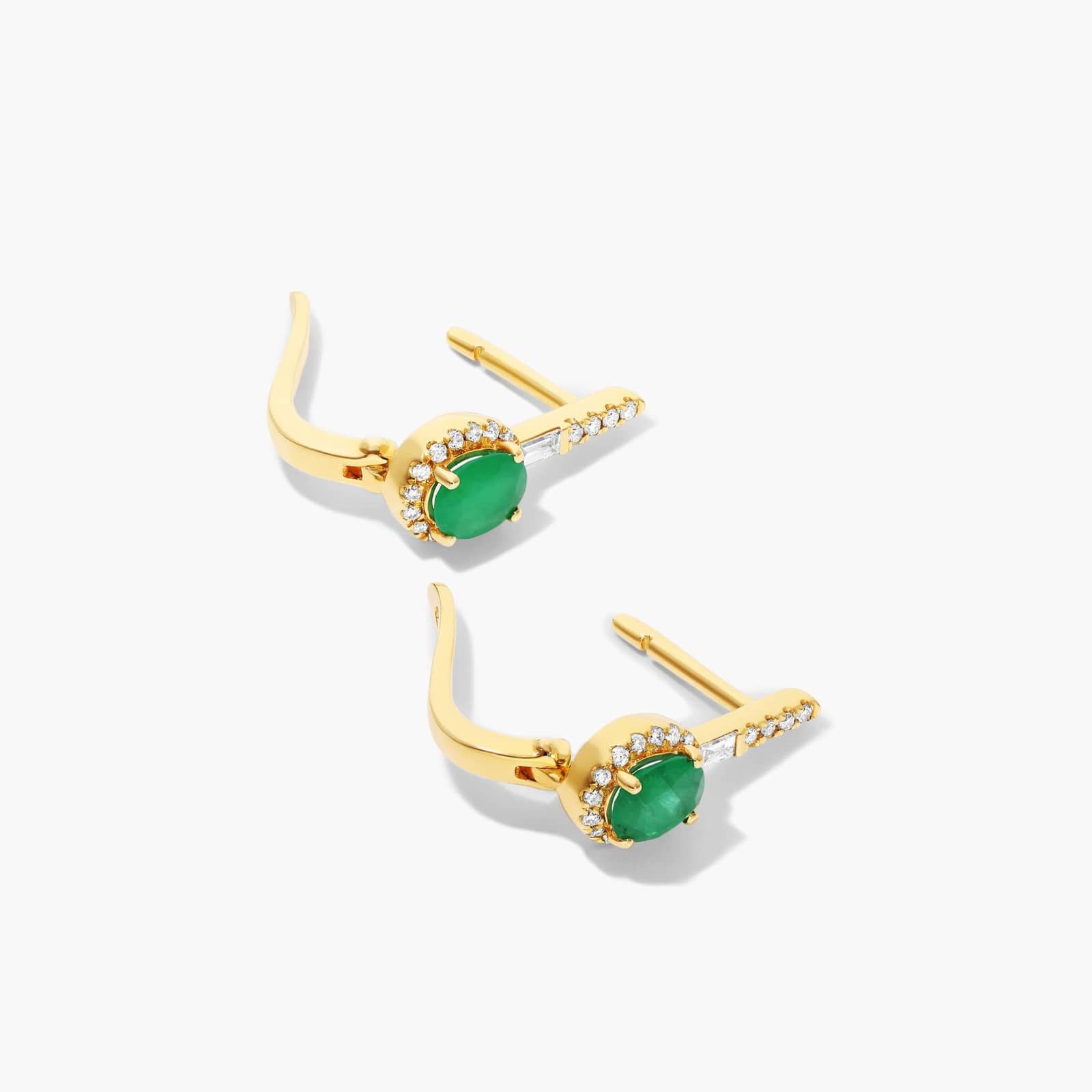 Petite Emerald And Diamond Halo Drop Earrings In 14K Yellow Gold By James Allen